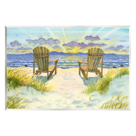 Stupell Industries Nautical Beach Chairs View Nature Painting Unframed Art Print Wall Art, 15 x 10