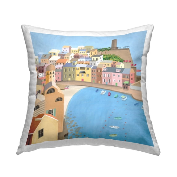 Stupell Industries Nautical Beach City Docked Boats Square Decorative Printed Throw Pillow, 18 x 18,