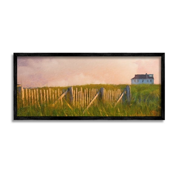 Stupell Industries Nautical Beach Cottage Landscape Painting Black Framed Art Print Wall Art, 24 x 10