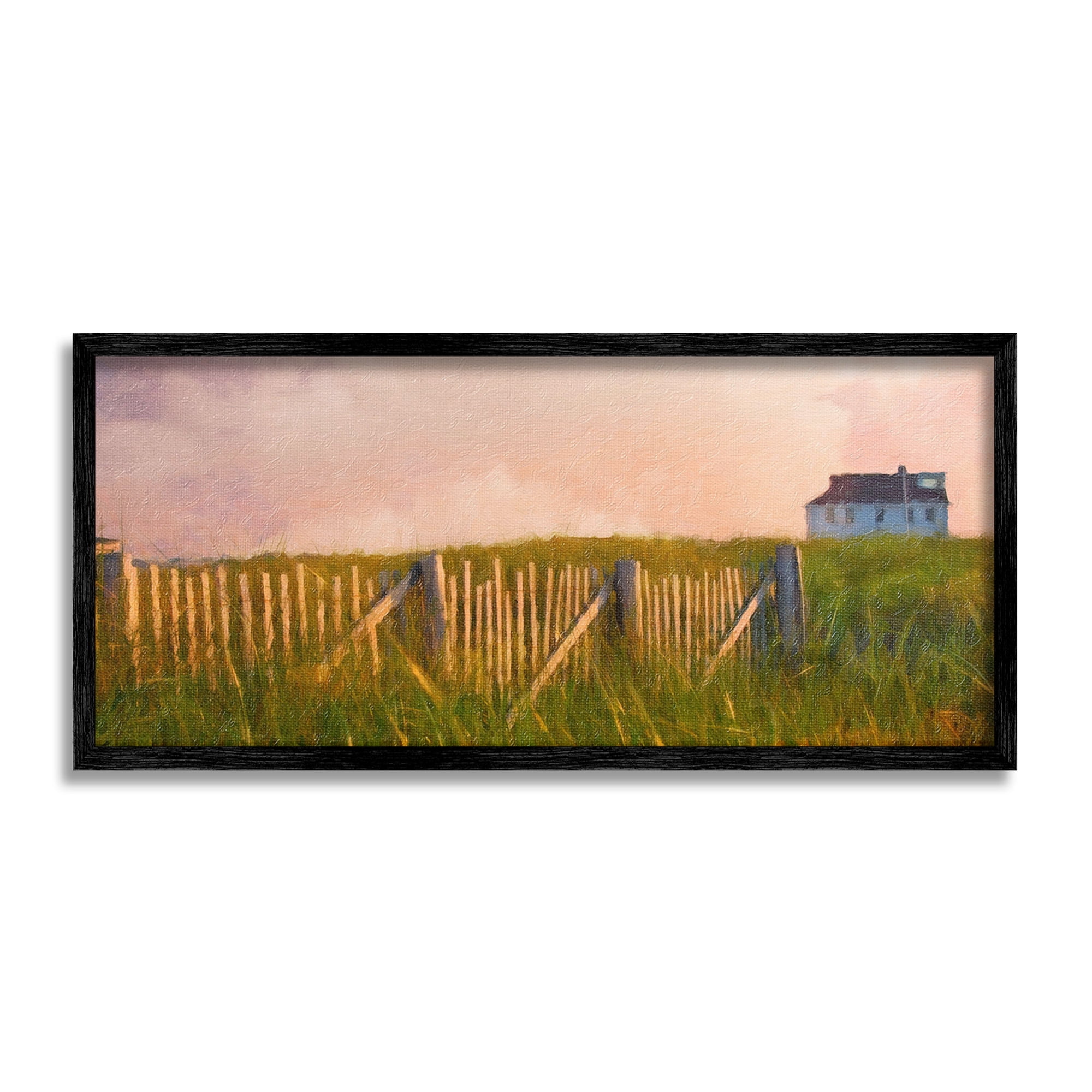 Stupell Industries Nautical Beach Cottage Landscape Painting Black Framed Art Print Wall Art, 30 x 13