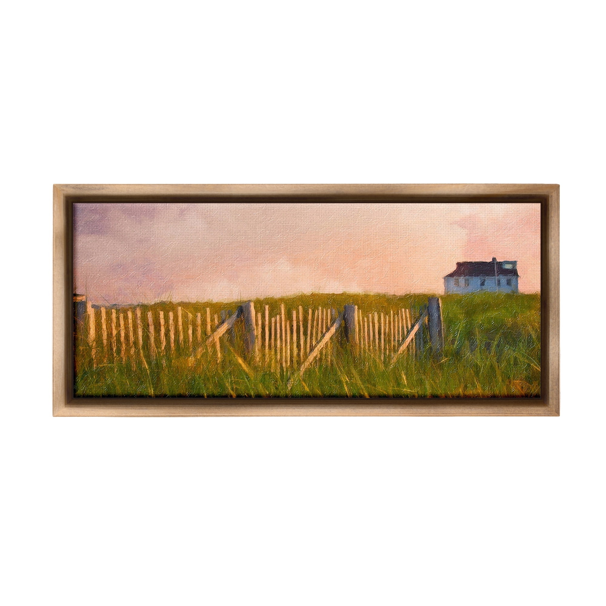Stupell Industries Nautical Beach Cottage Landscape Painting Brown Floater Framed Canvas Art Print Wall Art, 31 x 14
