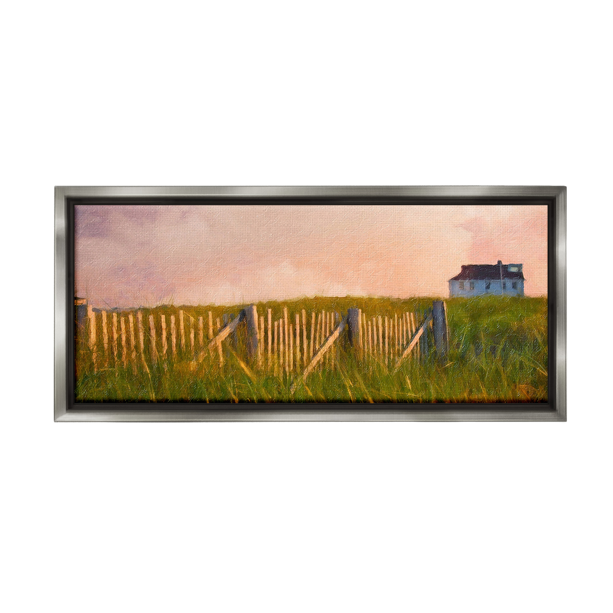 Stupell Industries Nautical Beach Cottage Landscape Painting Gray Floater Framed Canvas Art Print Wall Art, 25 x 11