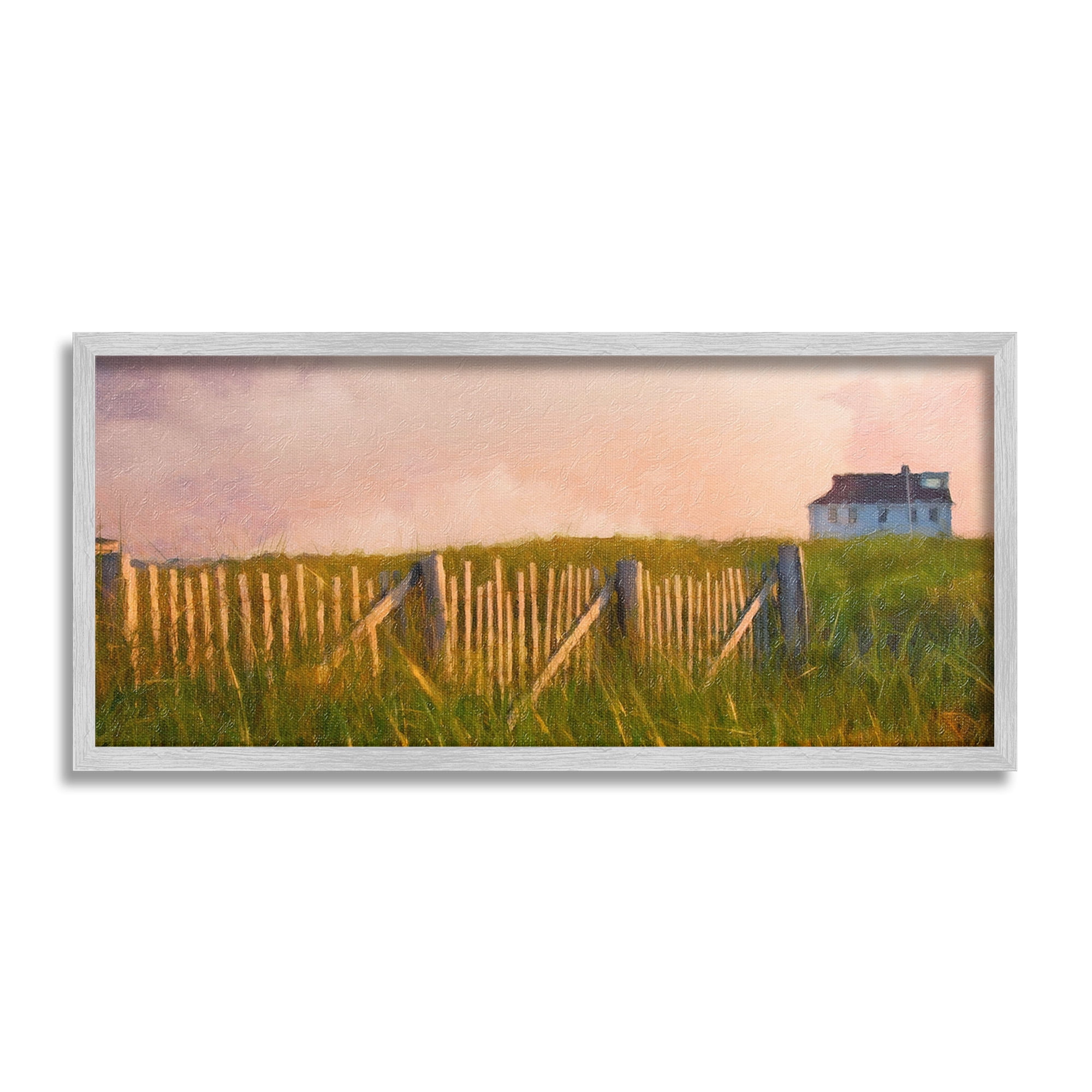 Stupell Industries Nautical Beach Cottage Landscape Painting Gray Framed Art Print Wall Art, 30 x 13