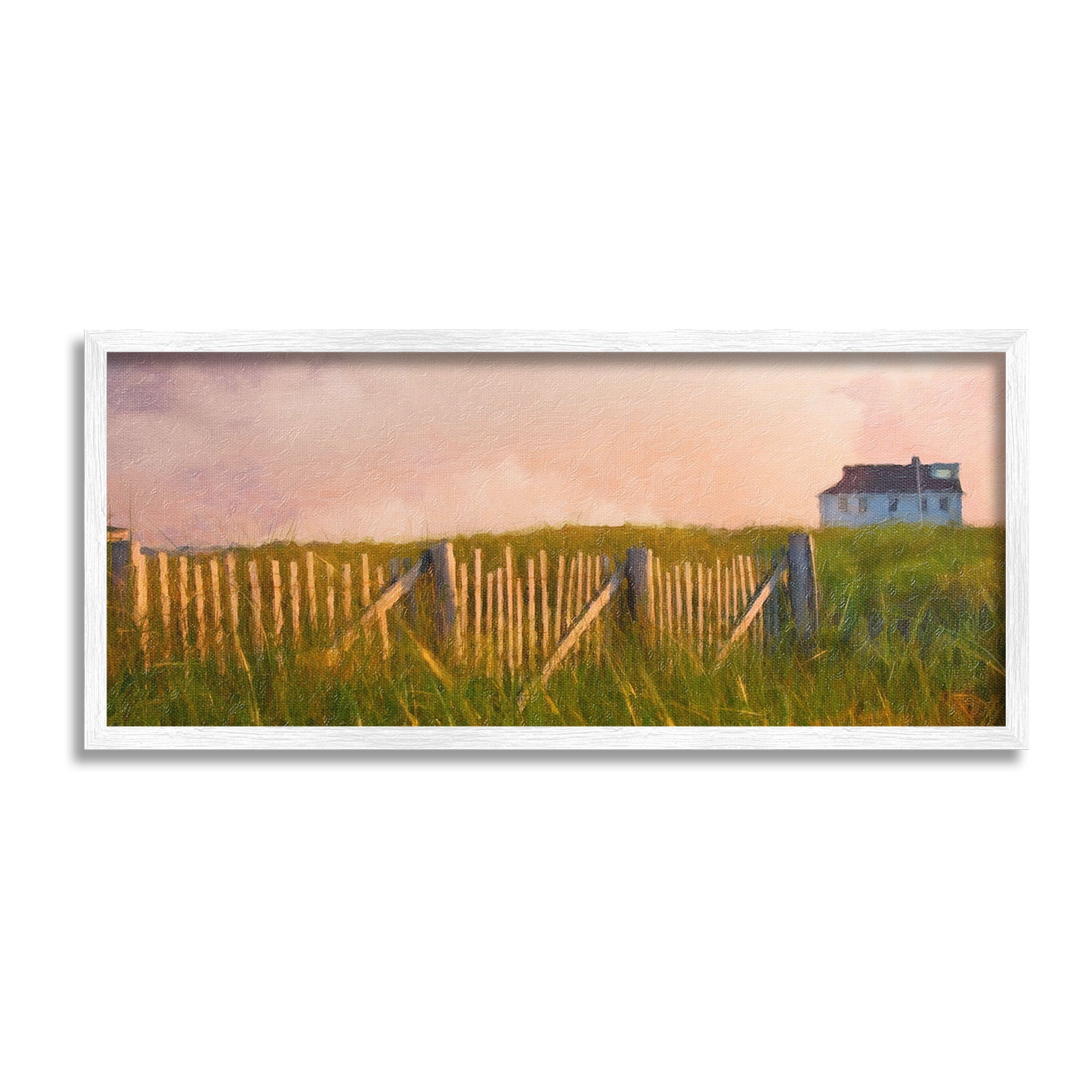 Stupell Industries Nautical Beach Cottage Landscape Painting White Framed Art Print Wall Art, 24 x 10