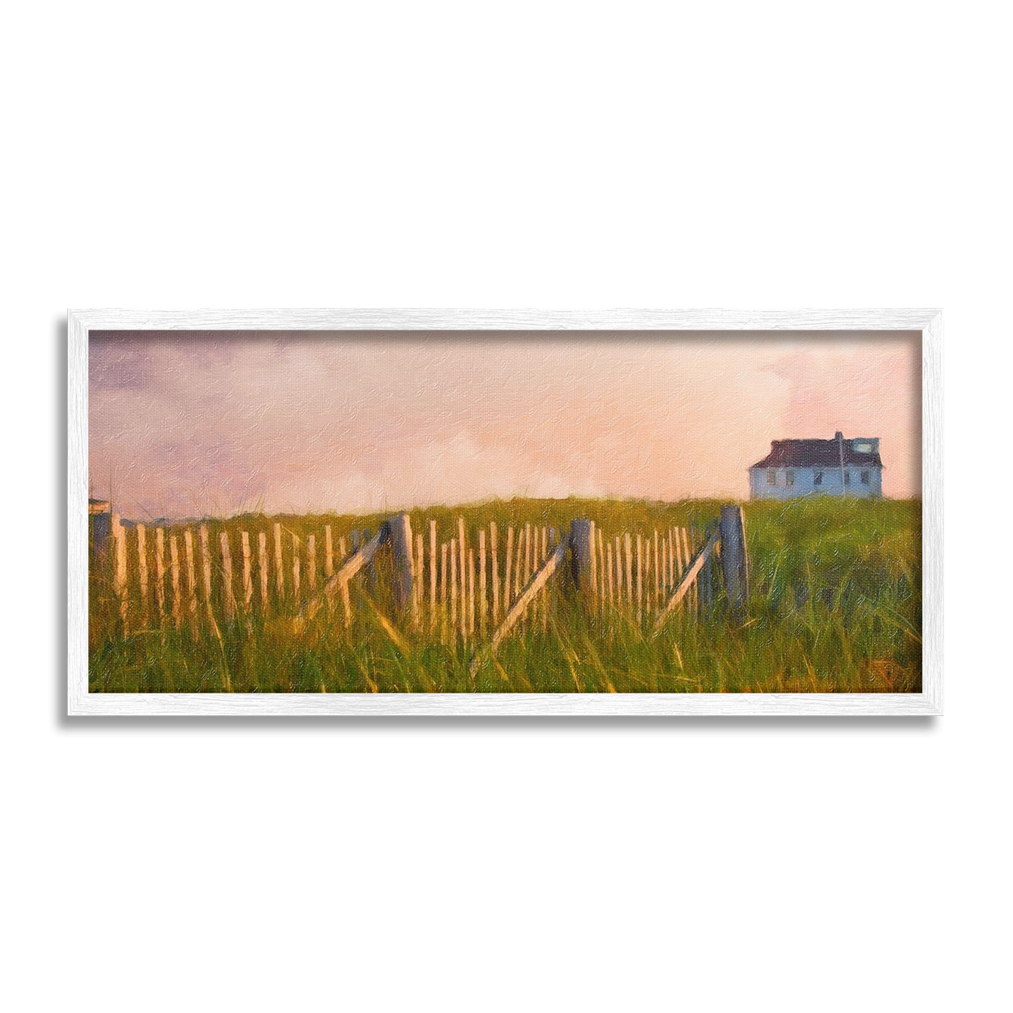 Stupell Industries Nautical Beach Cottage Landscape Painting White Framed Art Print Wall Art, 30 x 13