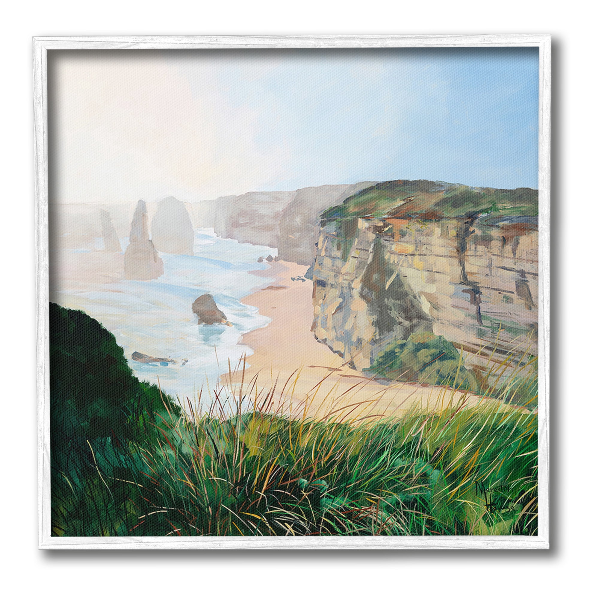 Stupell Industries Nautical Beach Cove Landscape Painting White Framed Art Print Wall Art, 12 x 12