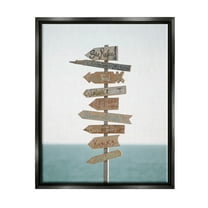 Stupell Industries Nautical Beach Direction Sign Coastal Photography Black Floater Framed Art Print Wall Art