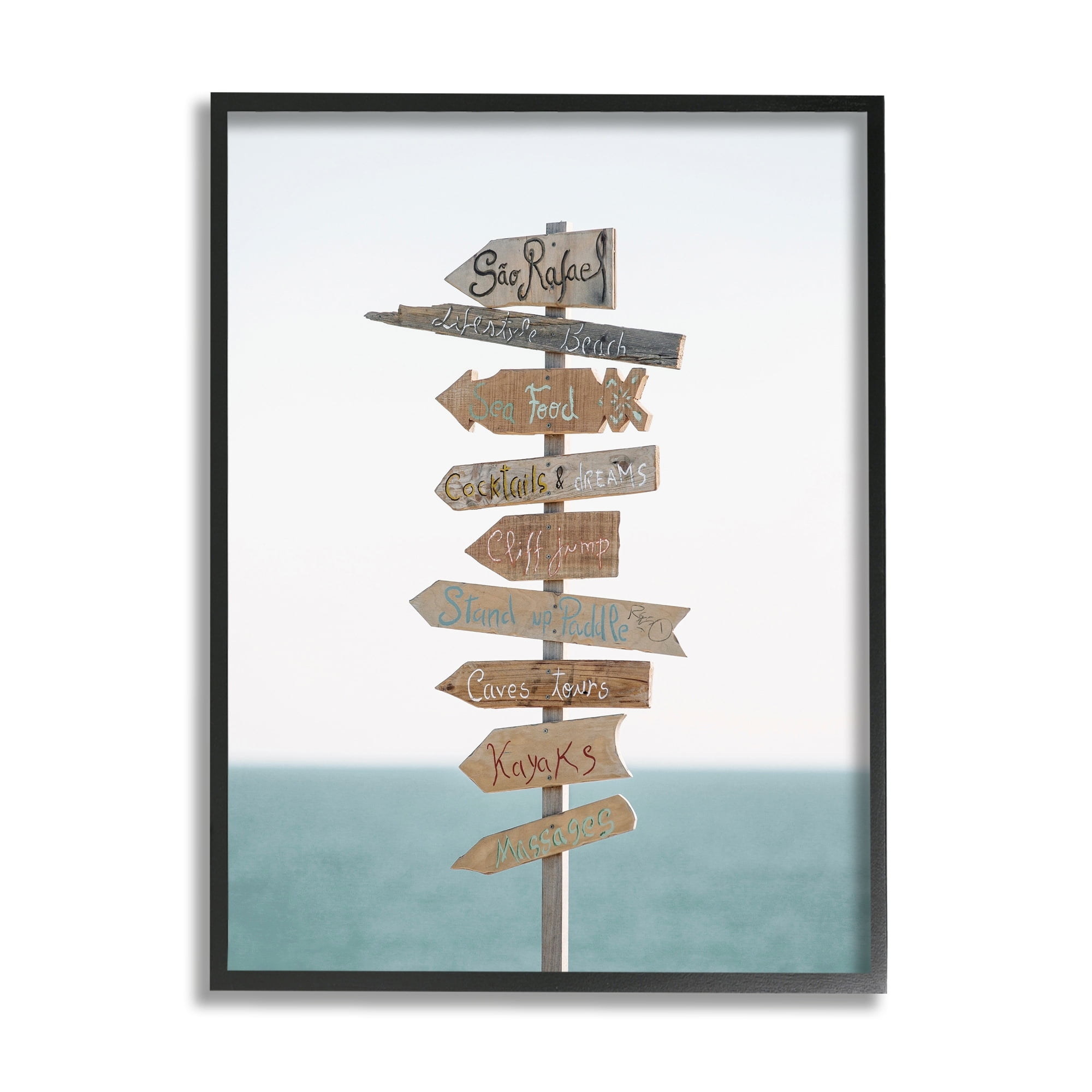 Stupell Industries Nautical Beach Direction Sign Coastal Photography Black Framed Art Print Wall Art