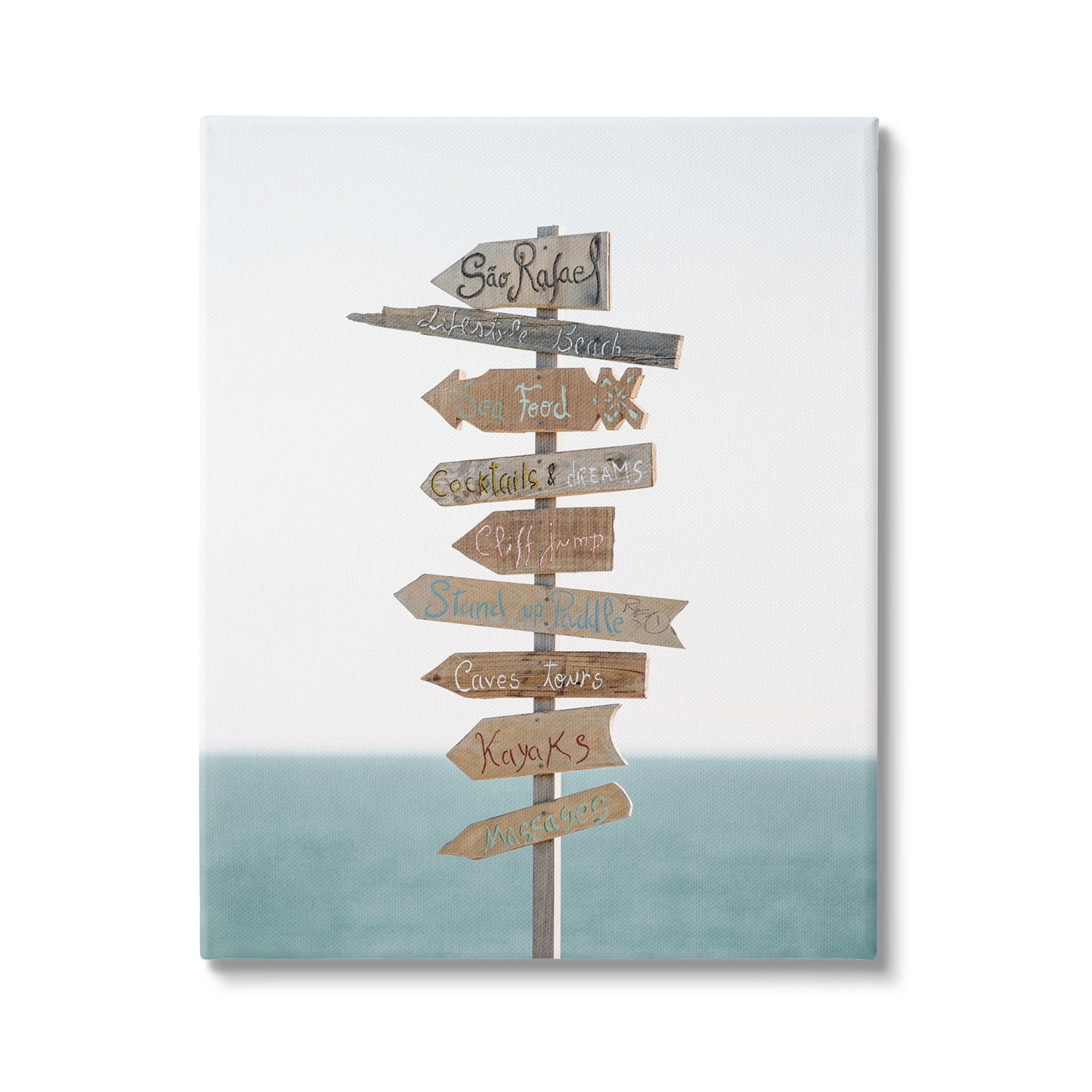 Stupell Industries Nautical Beach Direction Sign Coastal Photography Gallery Wrapped Canvas Print Wall Art
