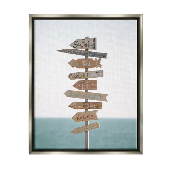 Stupell Industries Nautical Beach Direction Sign Coastal Photography Gray Floater Framed Art Print Wall Art