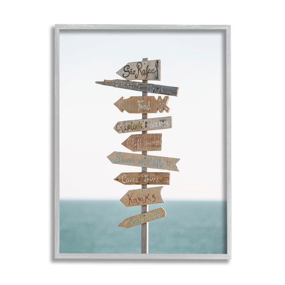 Stupell Industries Nautical Beach Direction Sign Coastal Photography Gray Framed Art Print Wall Art