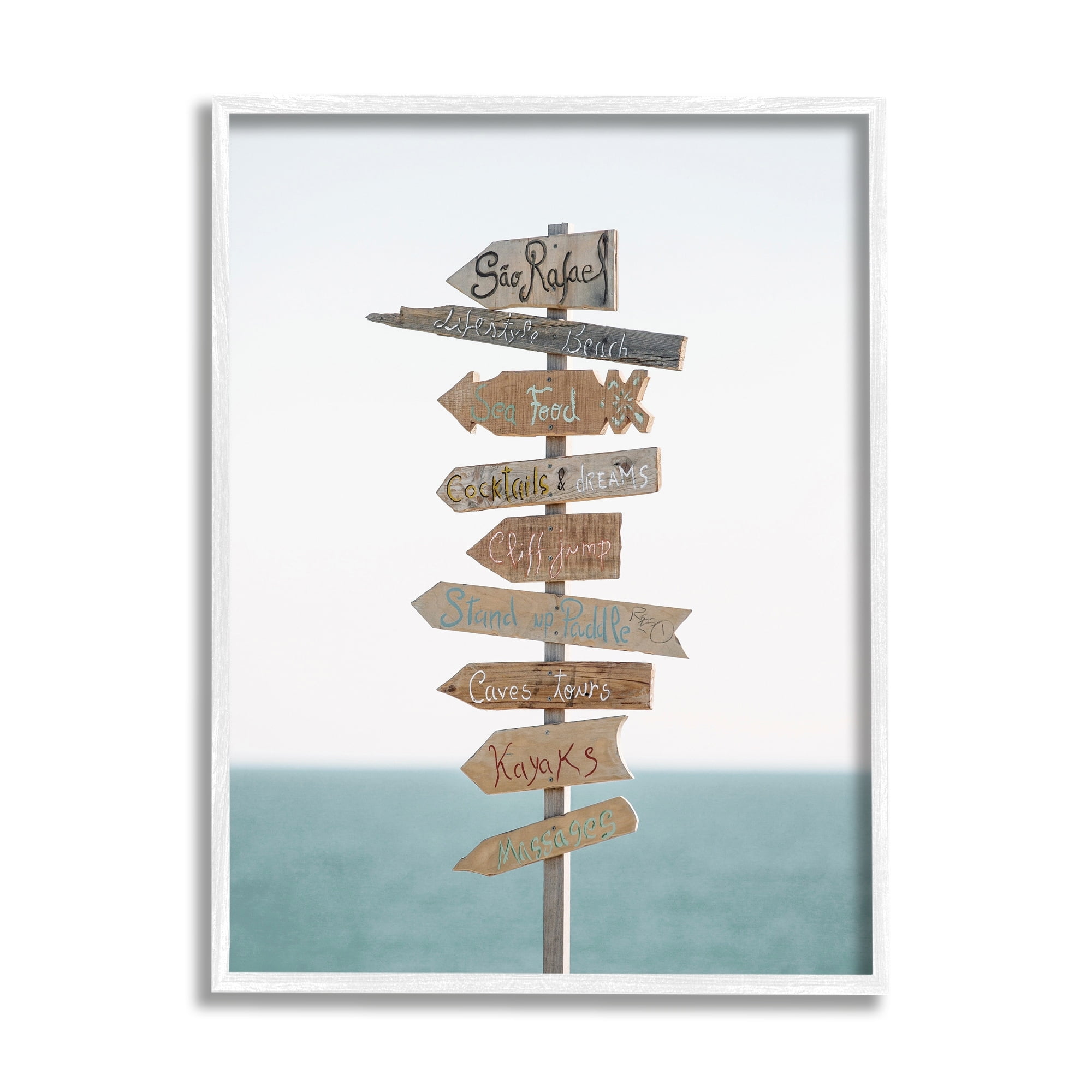 Stupell Industries Nautical Beach Direction Sign Coastal Photography White Framed Art Print Wall Art