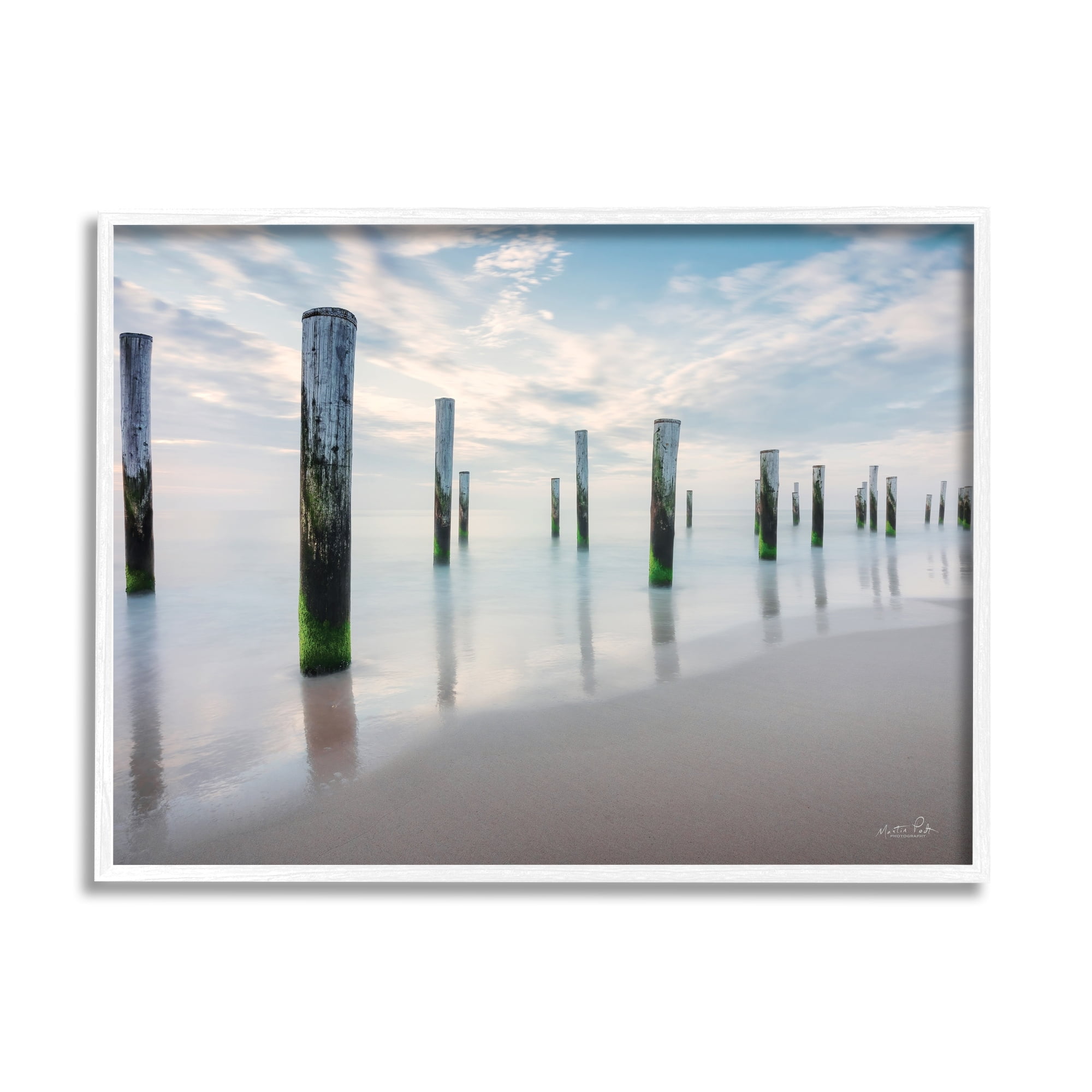 Stupell Industries Nautical Beach Ocean Post Panoramic Cloudy Sky , 14 x 11, Design by Martin Podt