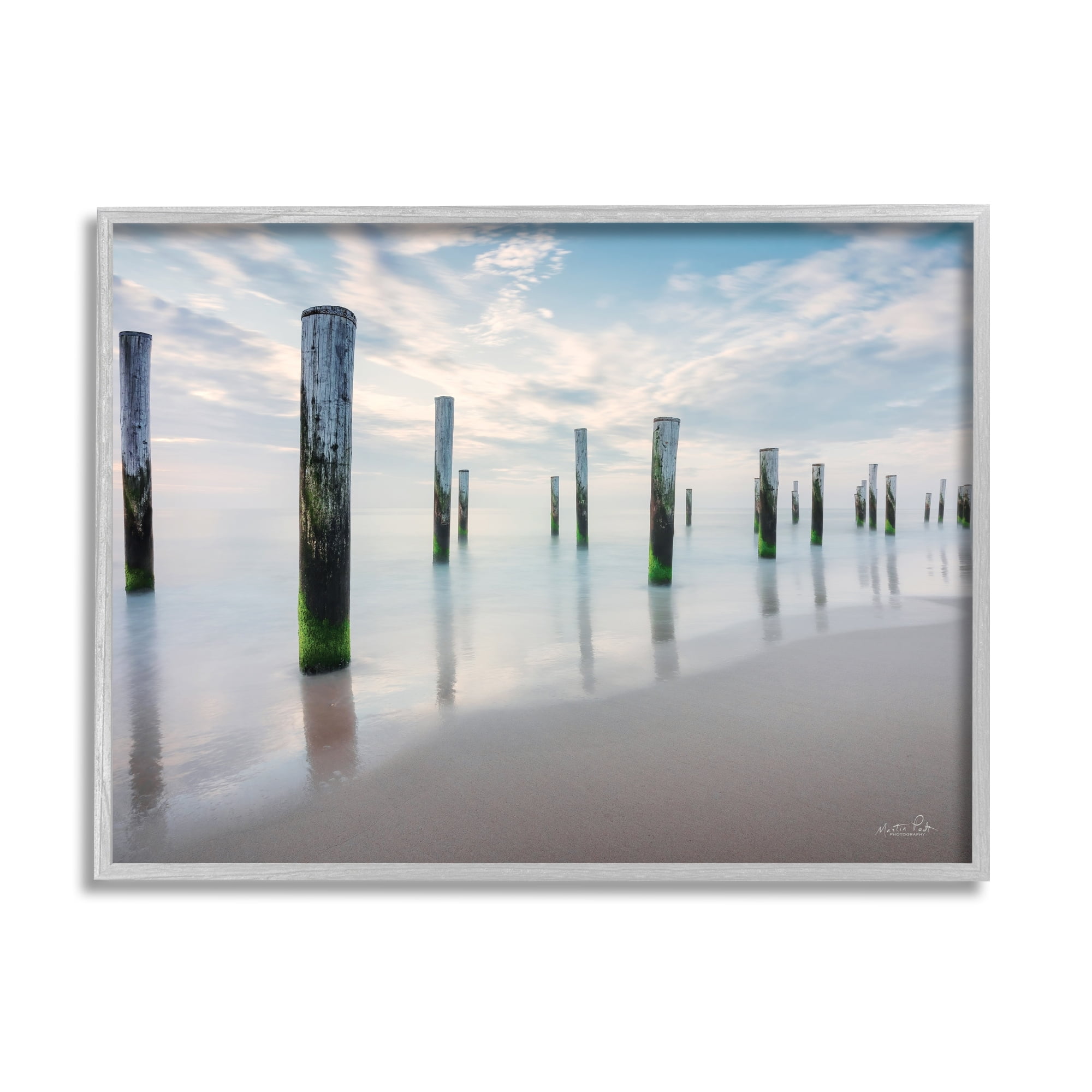 Stupell Industries Nautical Beach Ocean Post Panoramic Cloudy Sky , 20 x 16, Design by Martin Podt