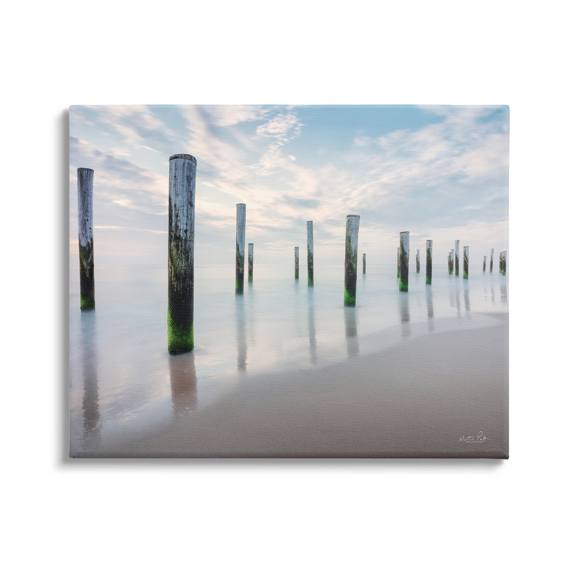 Stupell Industries Nautical Beach Ocean Post Panoramic Cloudy Sky , 48 x 36, Design by Martin Podt