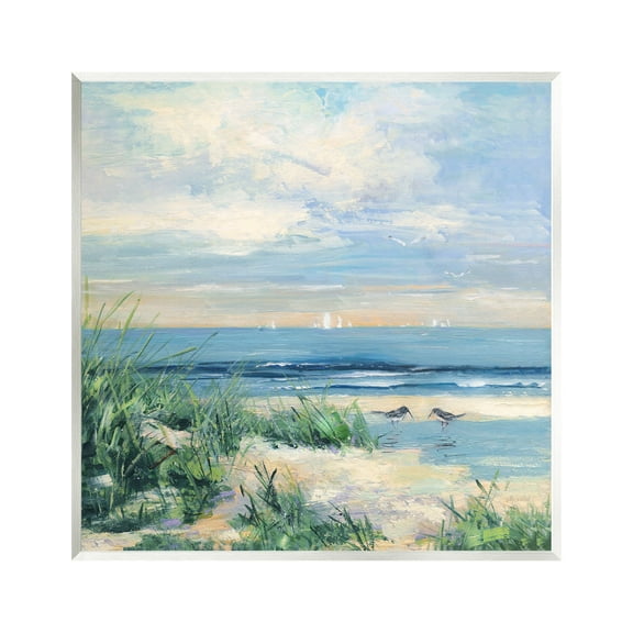 Stupell Industries Nautical Beach Reeds Birds Grazing Shoreline Coastal Painting Unframed Art Print Wall Art