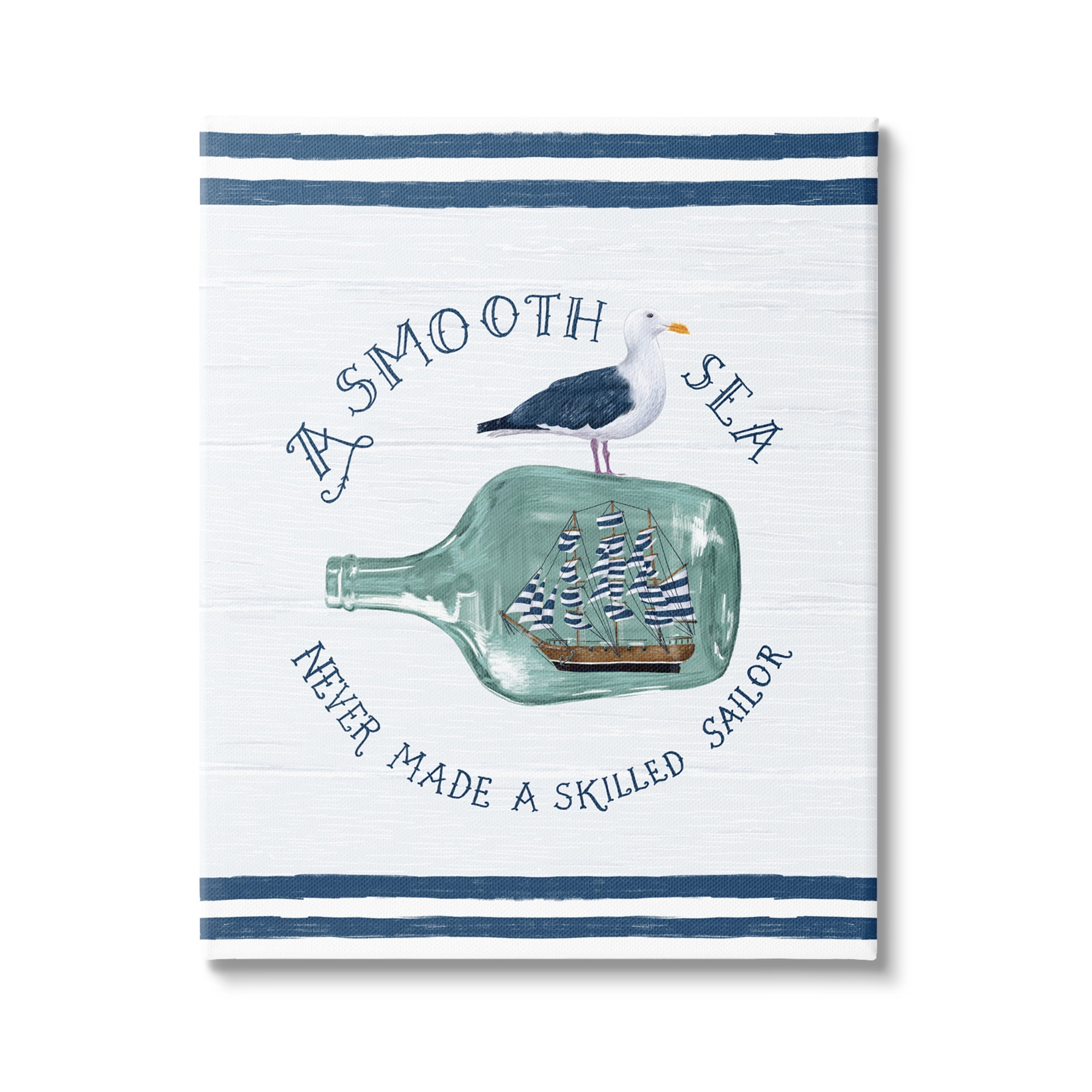 Stupell Industries Nautical Beach Saying Seagull Grainy Stripes Pattern Graphic Art Gallery Wrapped Canvas Print Wall Art, Design by Raquel Maciel