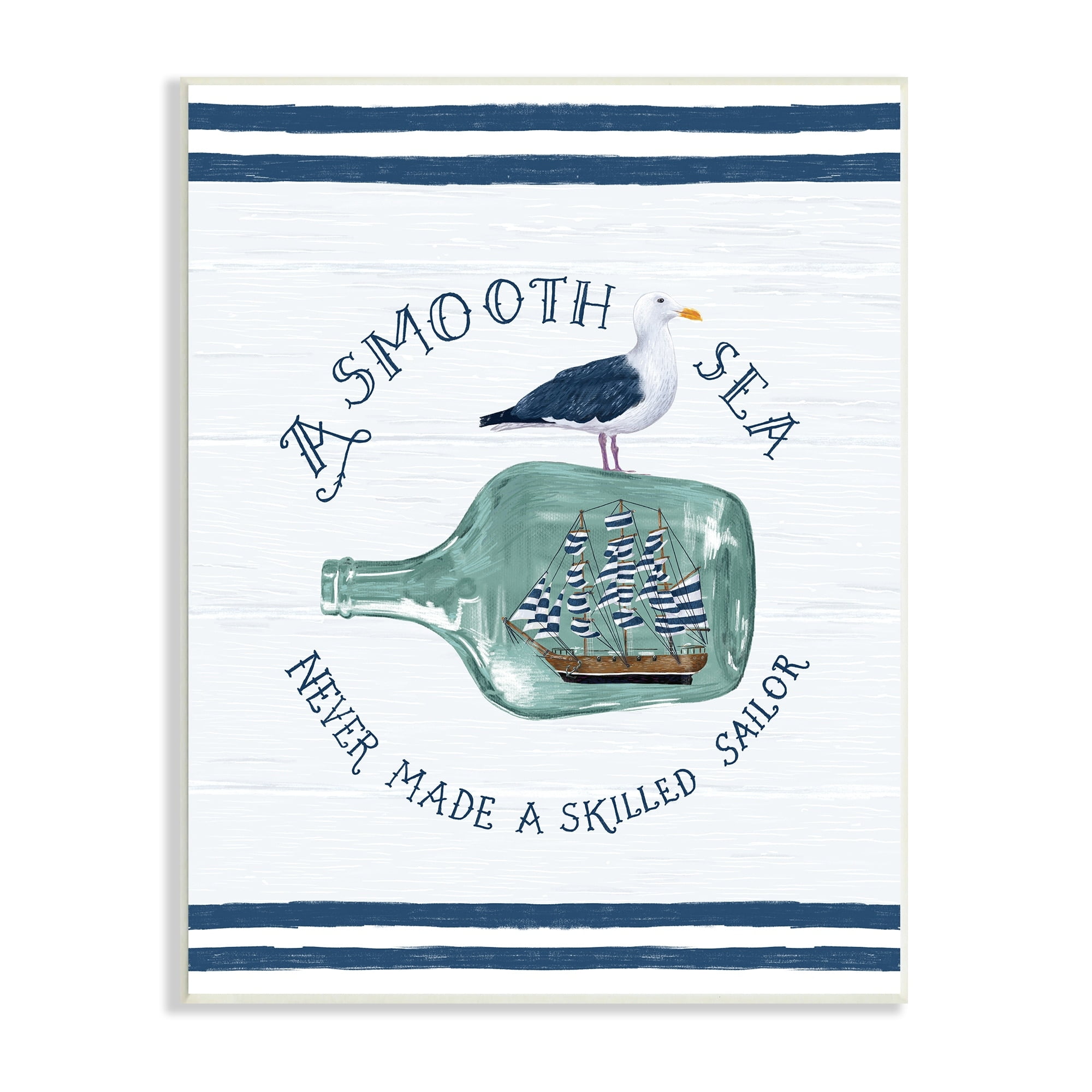 Stupell Industries Nautical Beach Saying Seagull Grainy Stripes Pattern Graphic Art Unframed Art Print Wall Art, Design by Raquel Maciel