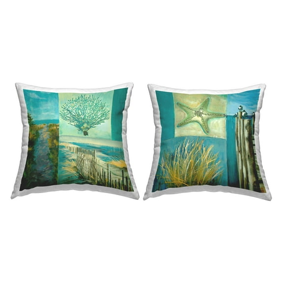 Stupell Industries Nautical Beach Scenes Collage Square Decorative Printed Throw Pillow, 18 x 18, Set of 2