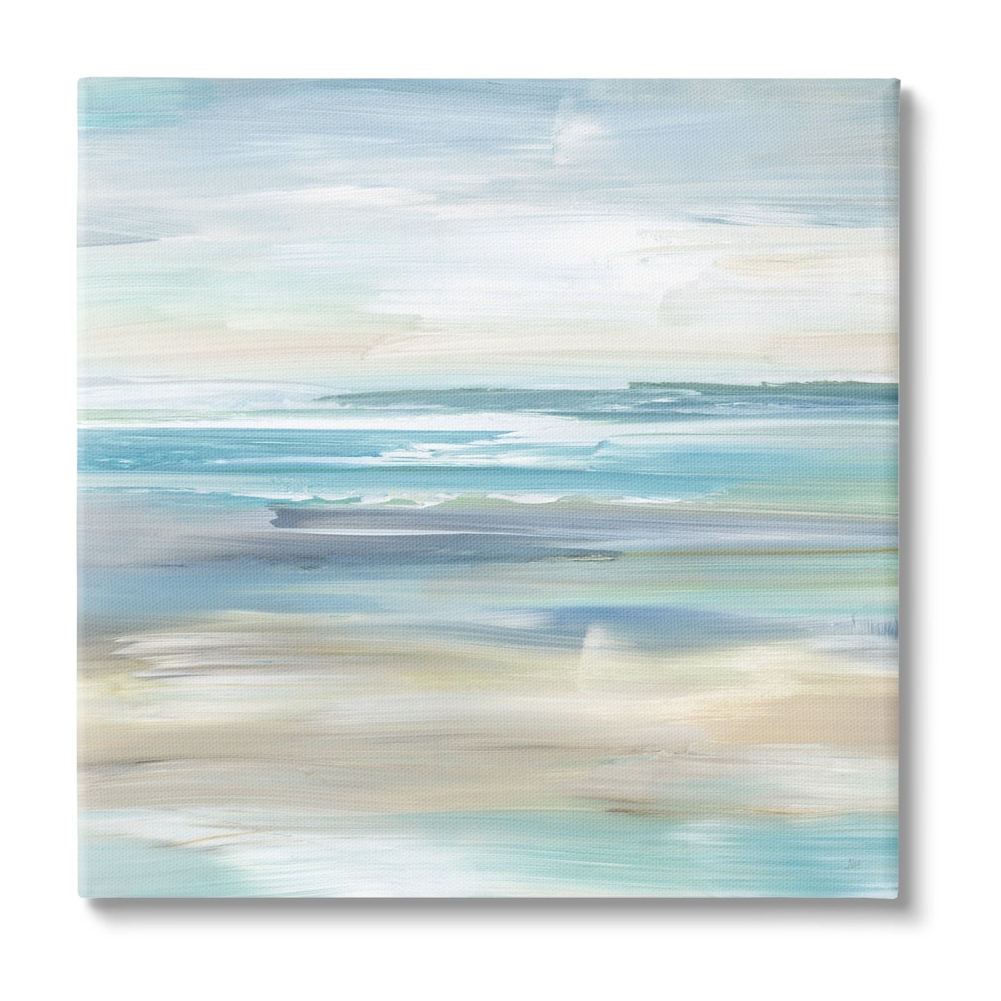24" x 24" Blue and Beige Abstract Coastal Canvas Art