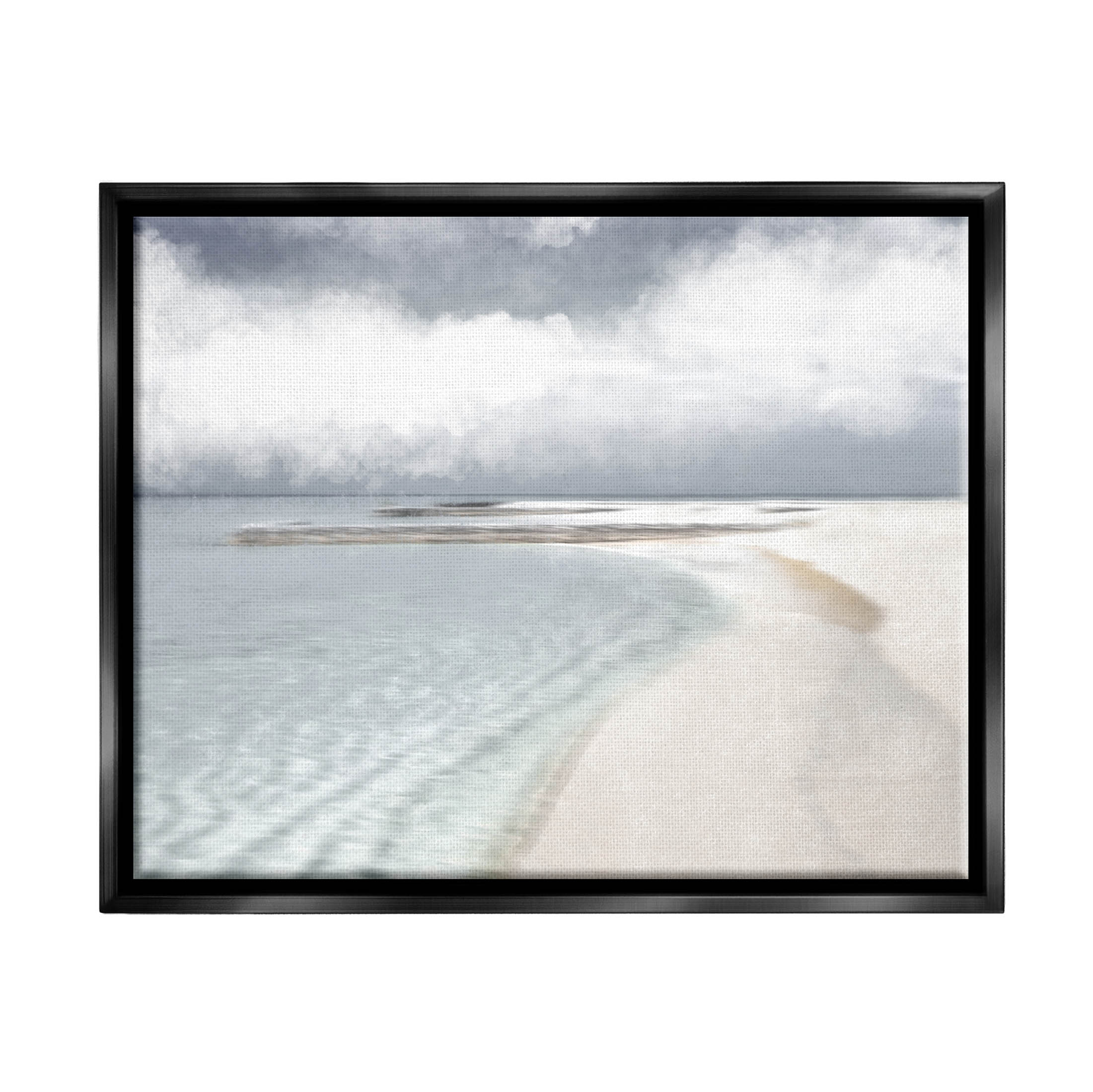 Stupell Industries Nautical Beach Waves Crashing Shoreline Graphic Art Jet Black Floating Framed Canvas Print Wall Art, Design by Marcus Prime