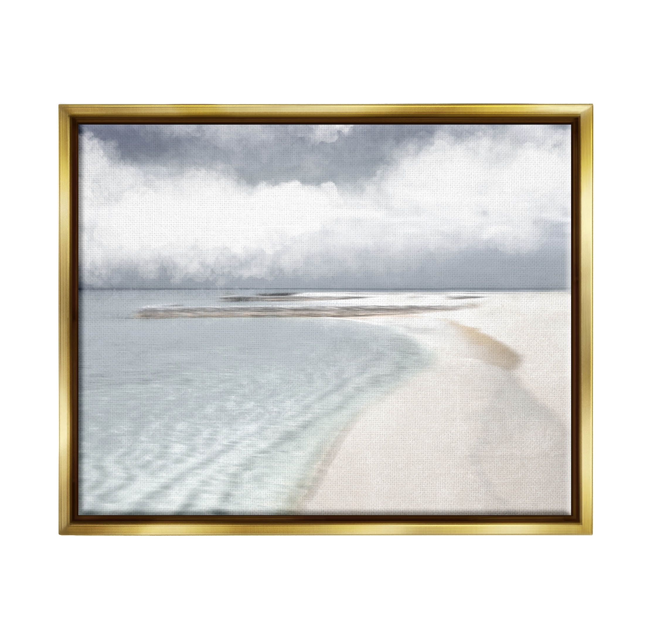 Stupell Industries Nautical Beach Waves Crashing Shoreline Graphic Art Metallic Gold Floating Framed Canvas Print Wall Art, Design by Marcus Prime