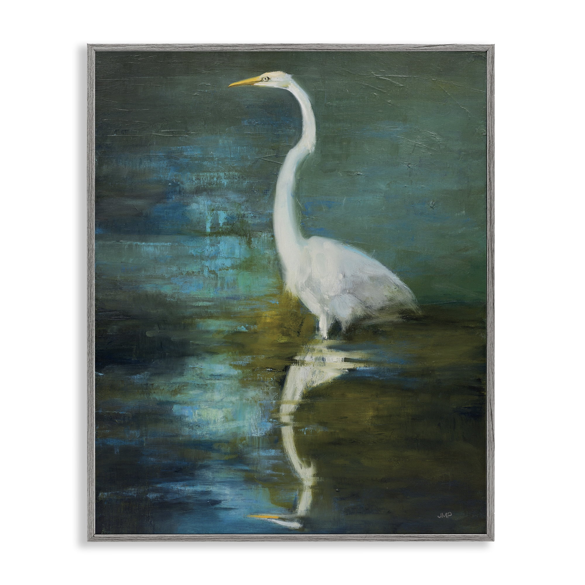 Stupell Industries Nautical Bird Lake Reflection Animals & Insects Painting Gray Framed Art Print Wall Art, 24 x 30