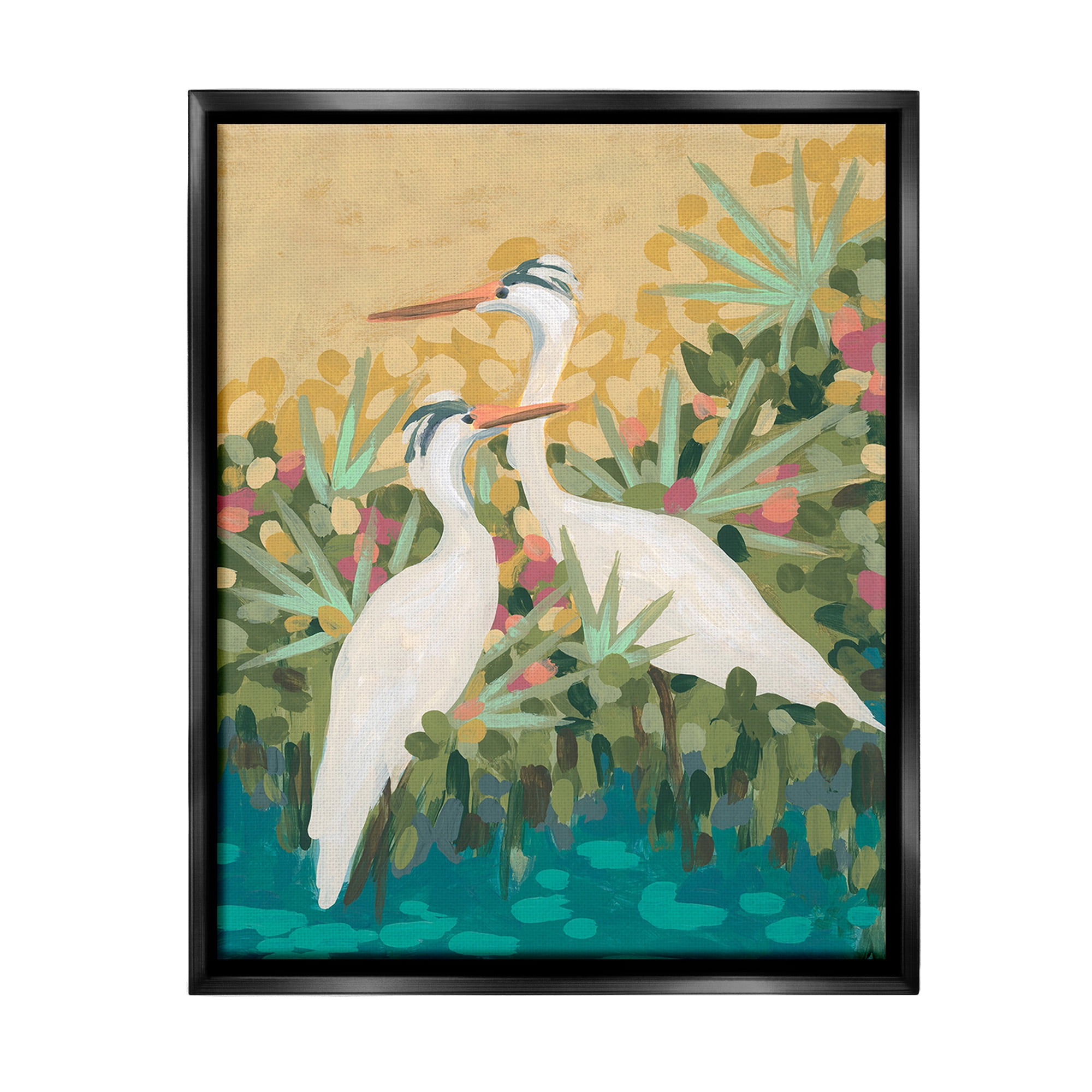 Stupell Industries Nautical Birds in River Animals & Insects Painting Black Floater Framed Canvas Art Print Wall Art, 25 x 31