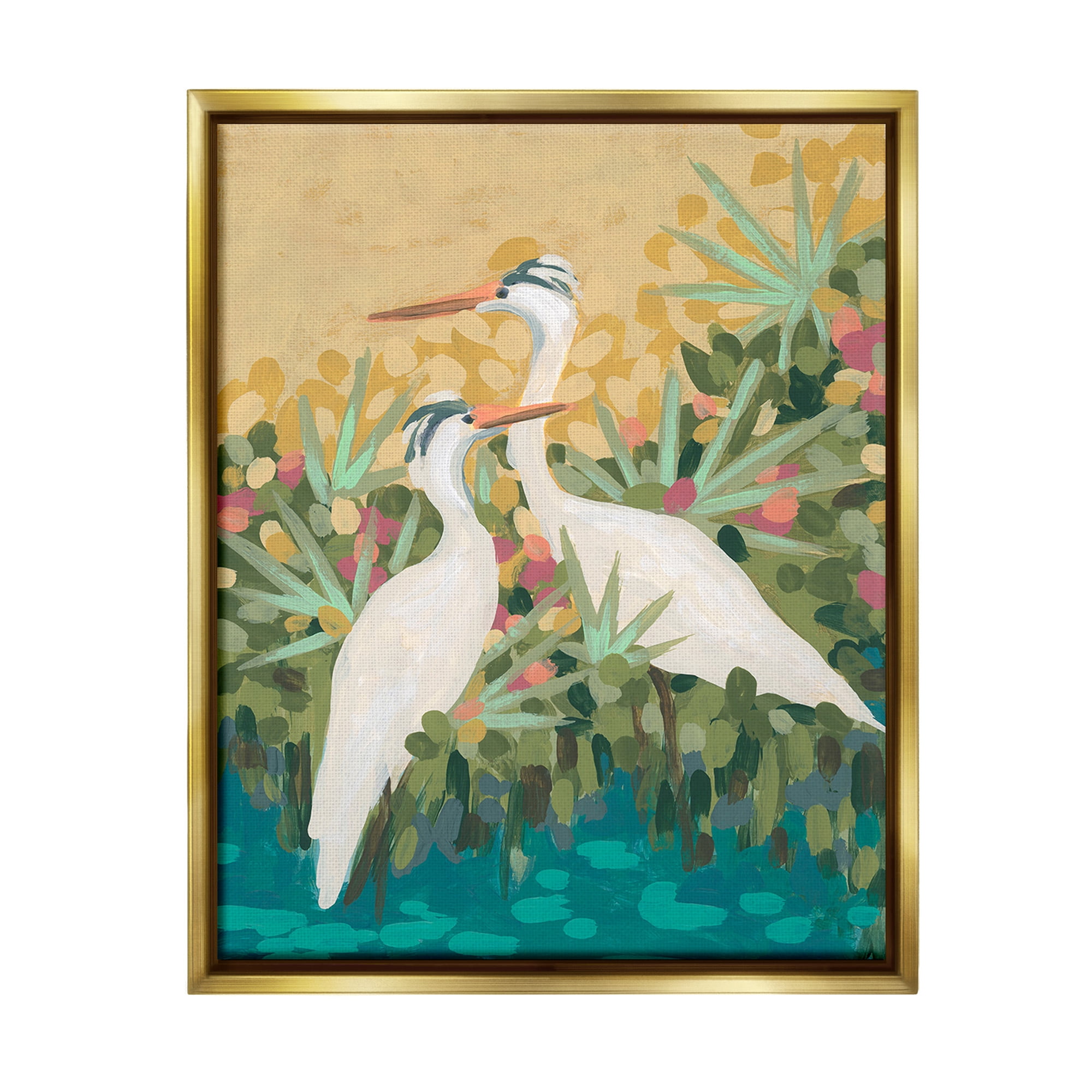 Stupell Industries Nautical Birds in River Animals & Insects Painting Gold Floater Framed Canvas Art Print Wall Art, 17 x 21