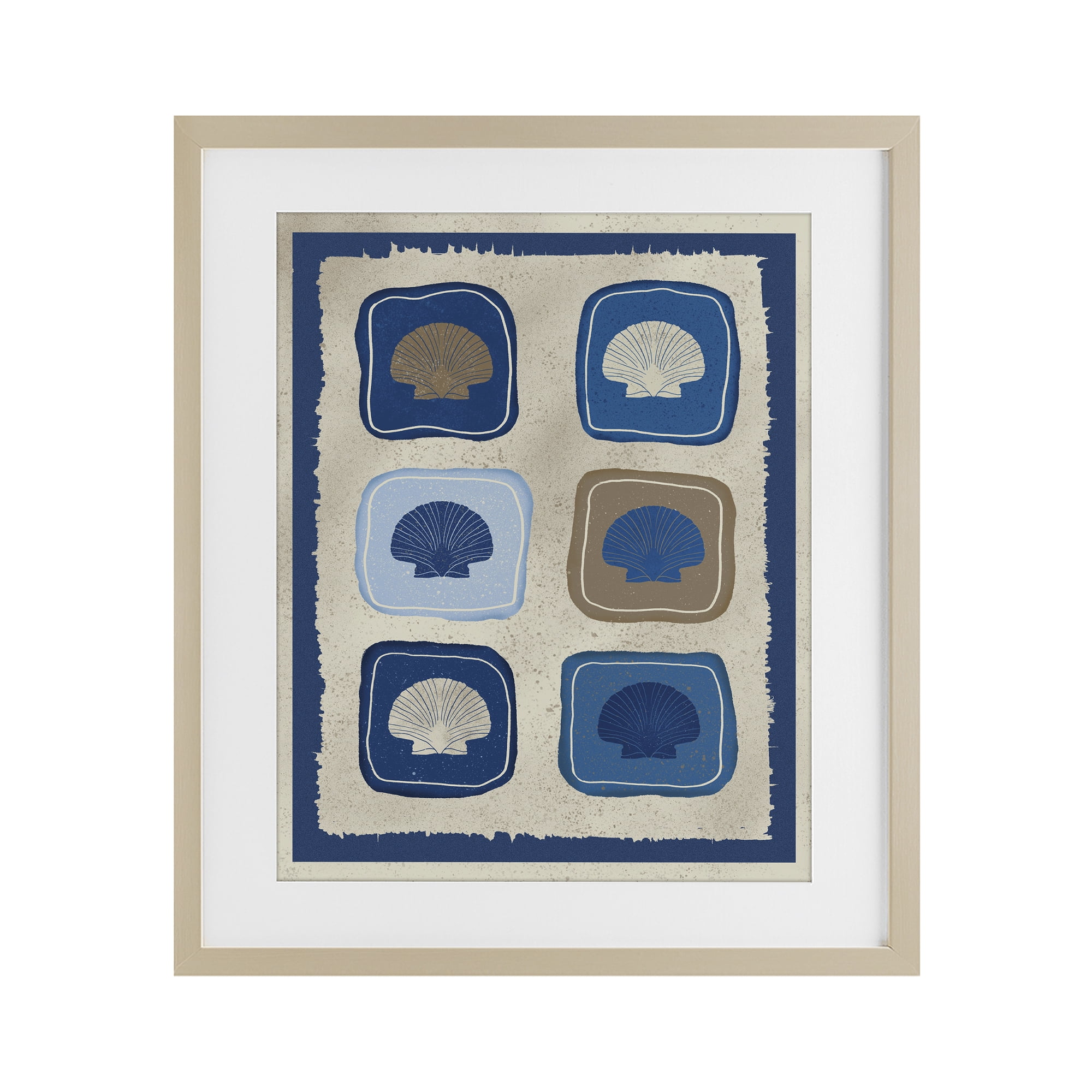 Stupell Industries Nautical Block Shells Birch Framed Print Under Glass, design by Julia Frost