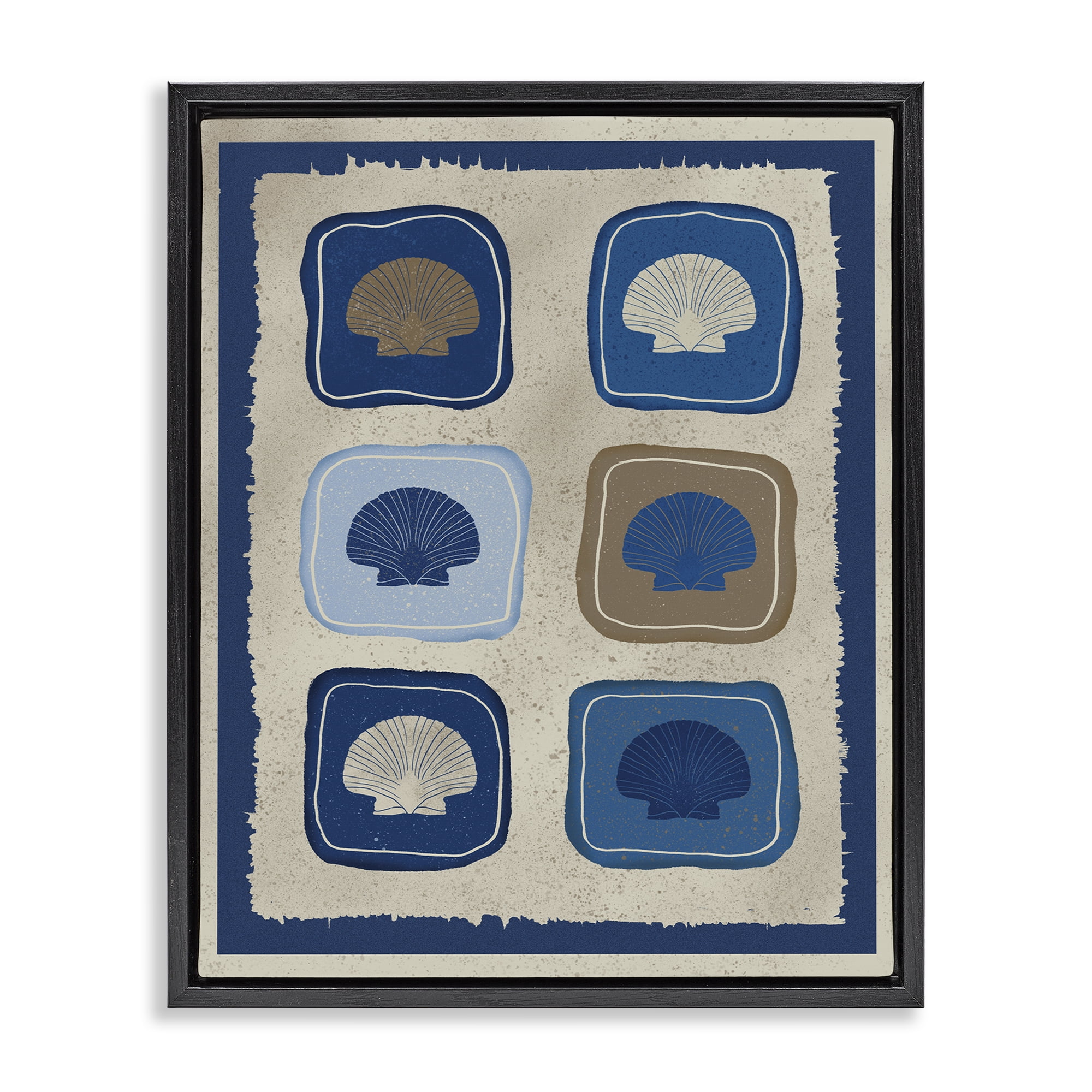 Stupell Industries Nautical Block Shells Black Framed Floater Canvas Wall Art, design by Julia Frost