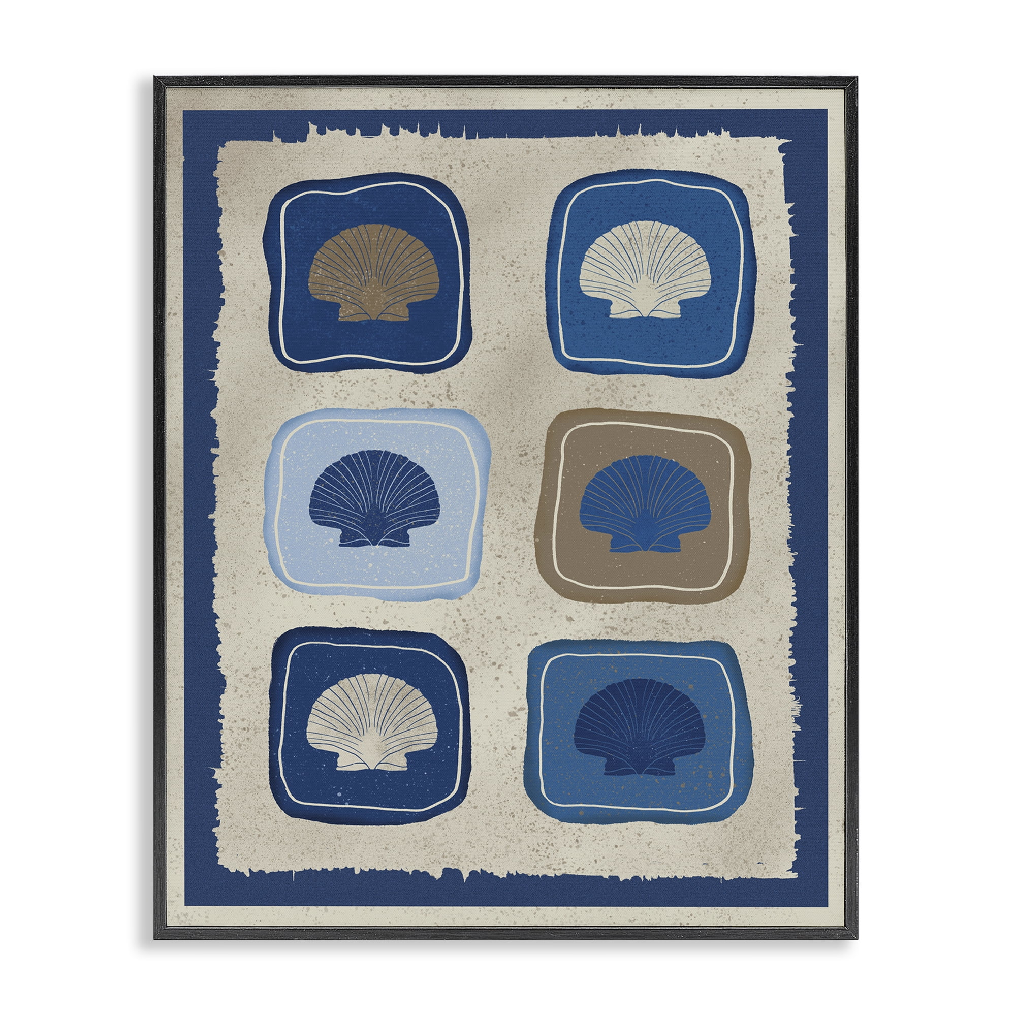 Stupell Industries Nautical Block Shells Black Framed Giclee Art, design by Julia Frost