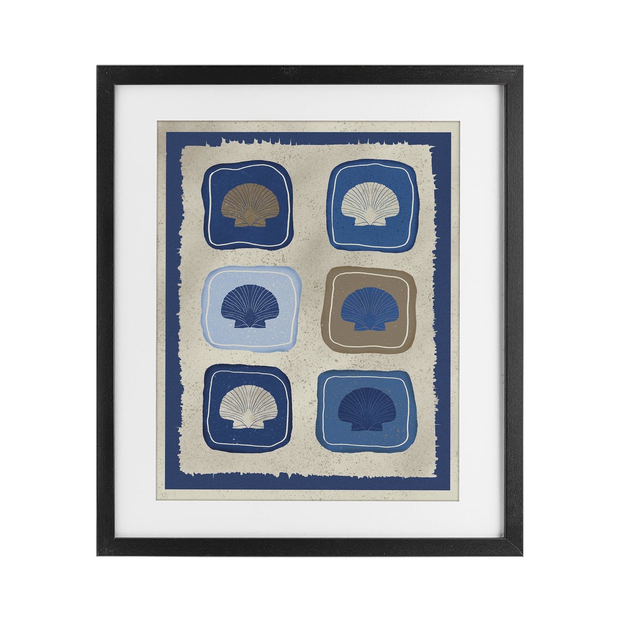 Stupell Industries Nautical Block Shells Black Framed Print Under Glass, design by Julia Frost