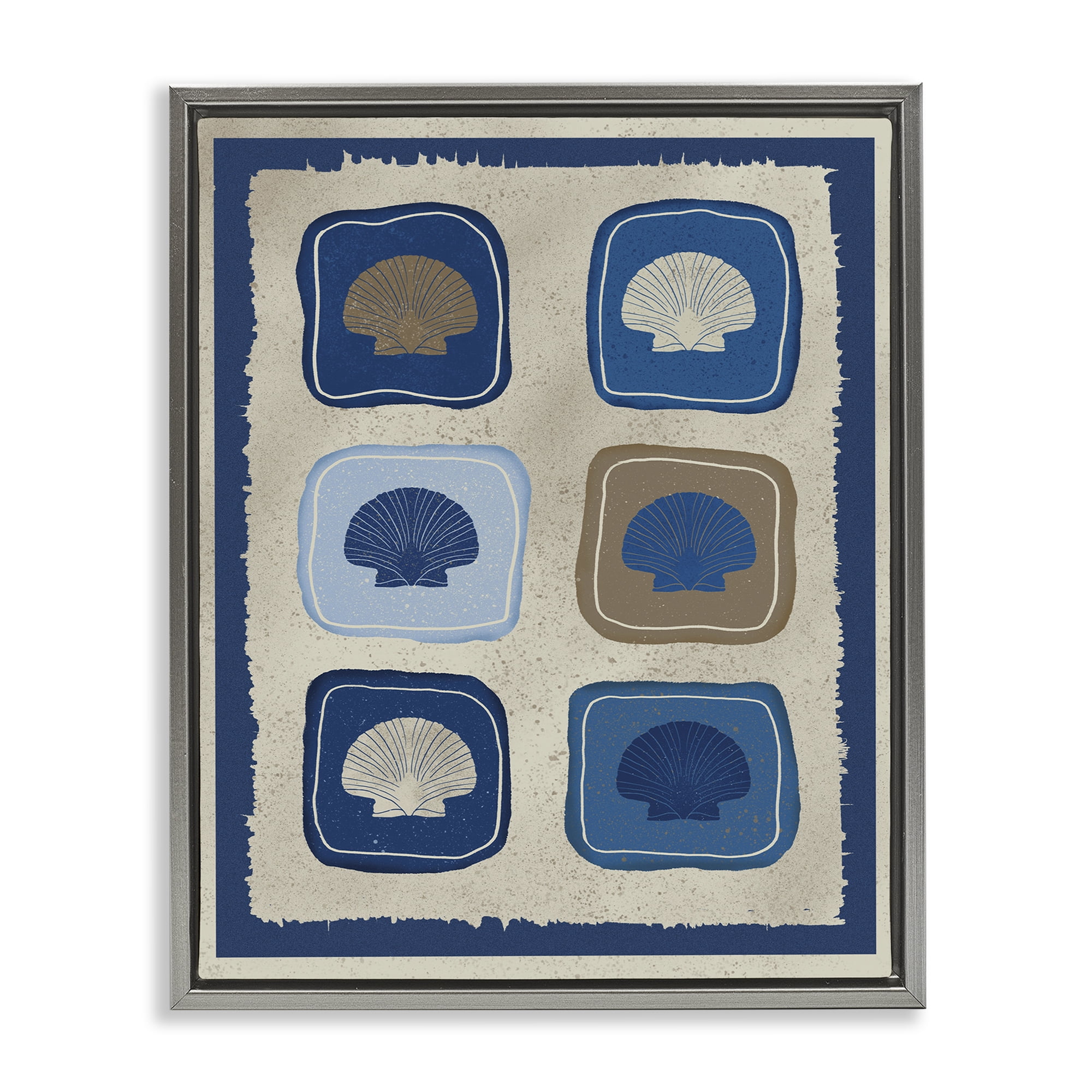 Stupell Industries Nautical Block Shells Gray Framed Floater Canvas Wall Art, design by Julia Frost