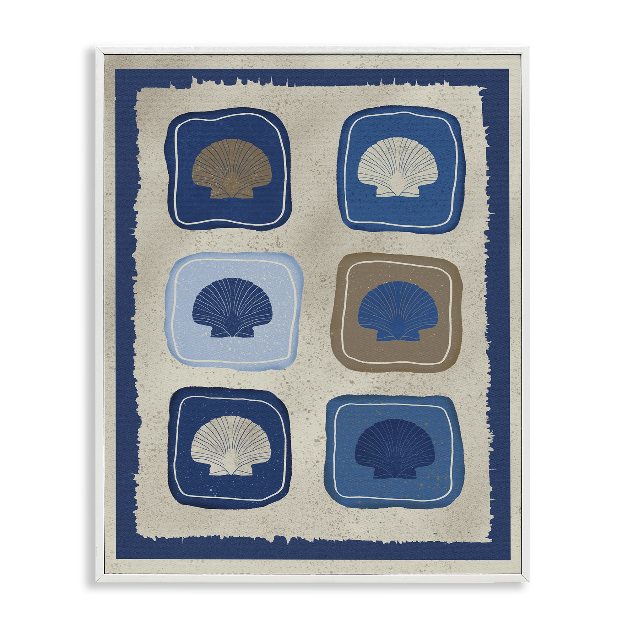 Stupell Industries Nautical Block Shells White Framed Giclee Art, design by Julia Frost