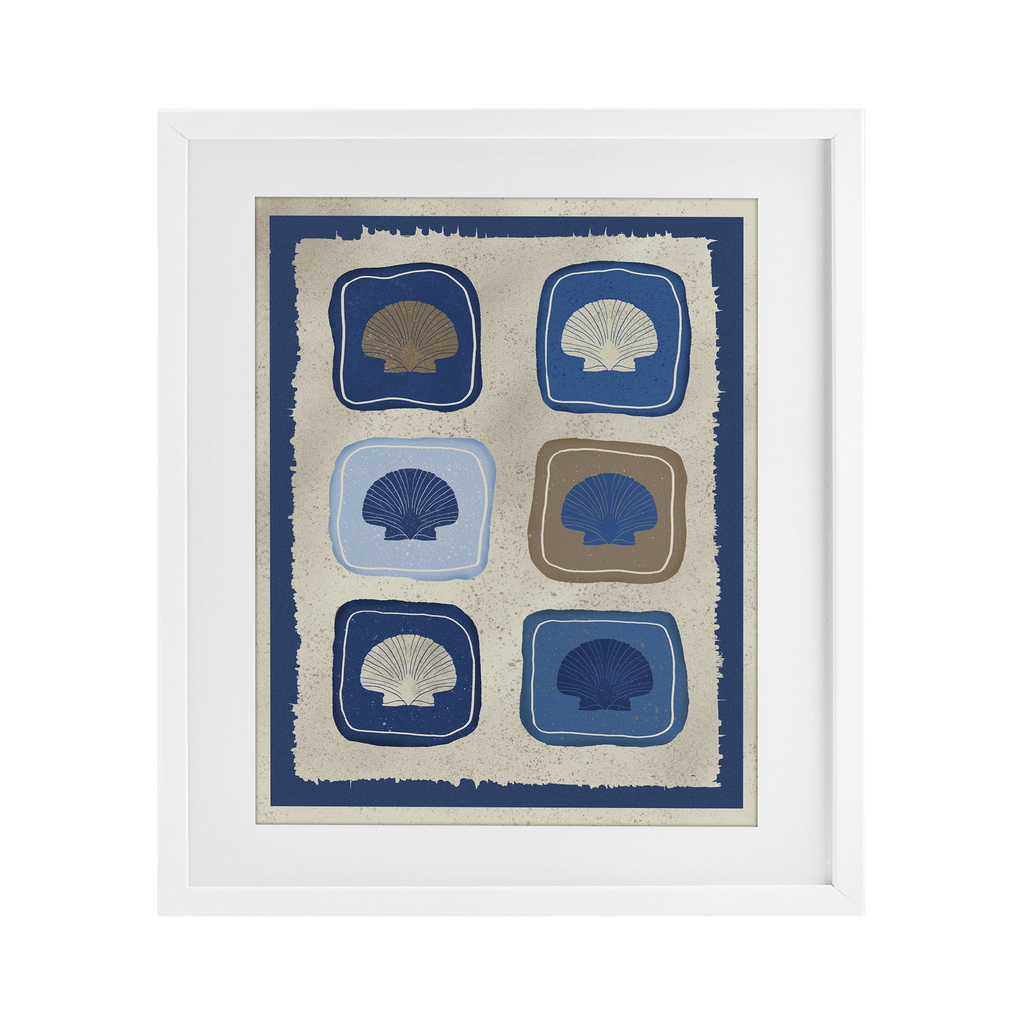 Stupell Industries Nautical Block Shells White Framed Print Under Glass, design by Julia Frost