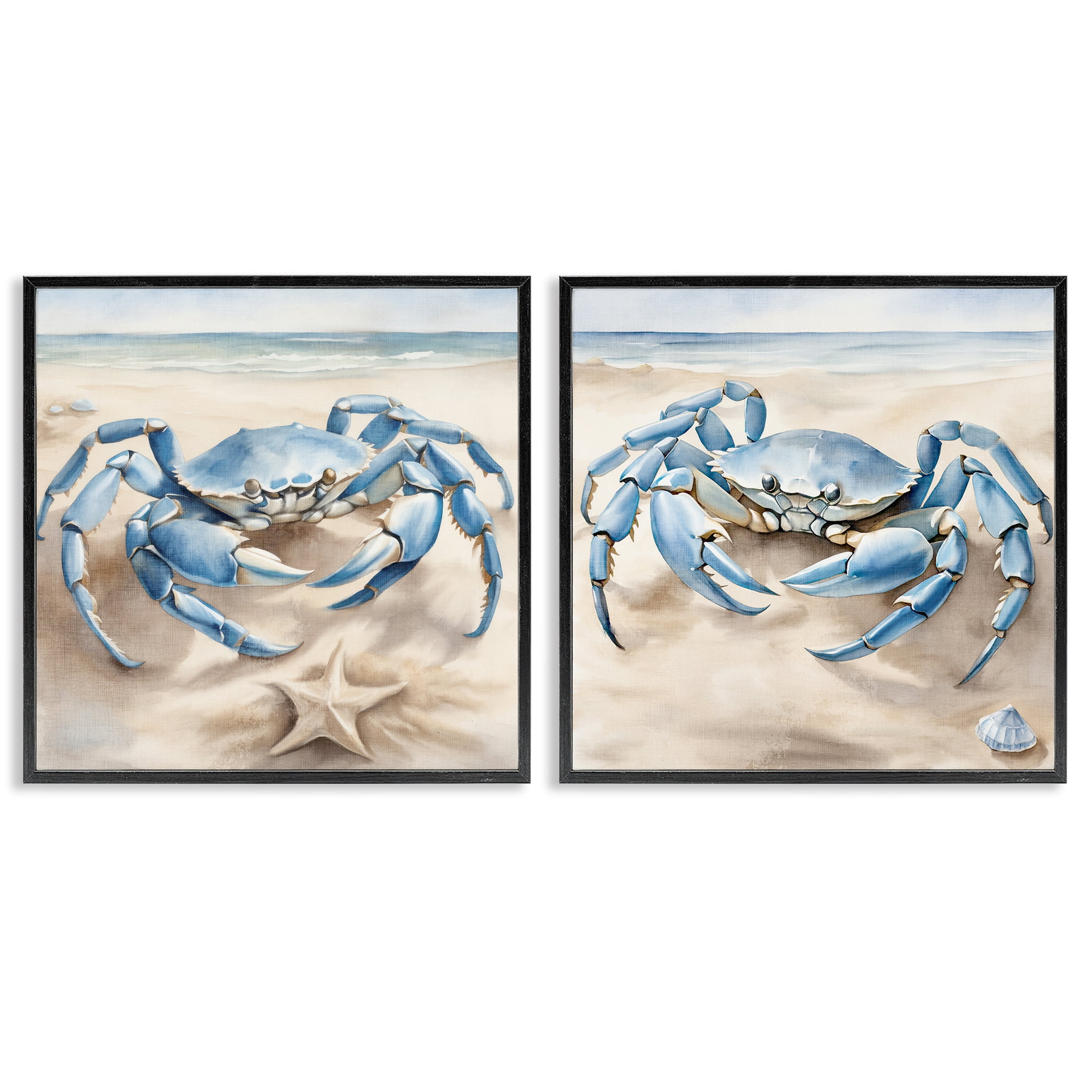 Stupell Industries Nautical Blue Crabs Beach Animals Painting Black Framed Art Print Wall Art, 17 x 17, Set of 2