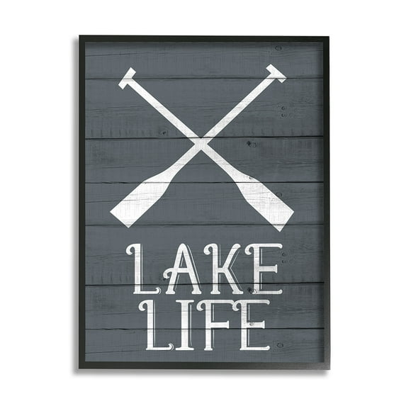 Stupell Industries Nautical Blue Lake Life Phrase Rustic Boat Oars Black Framed by Kim Allen