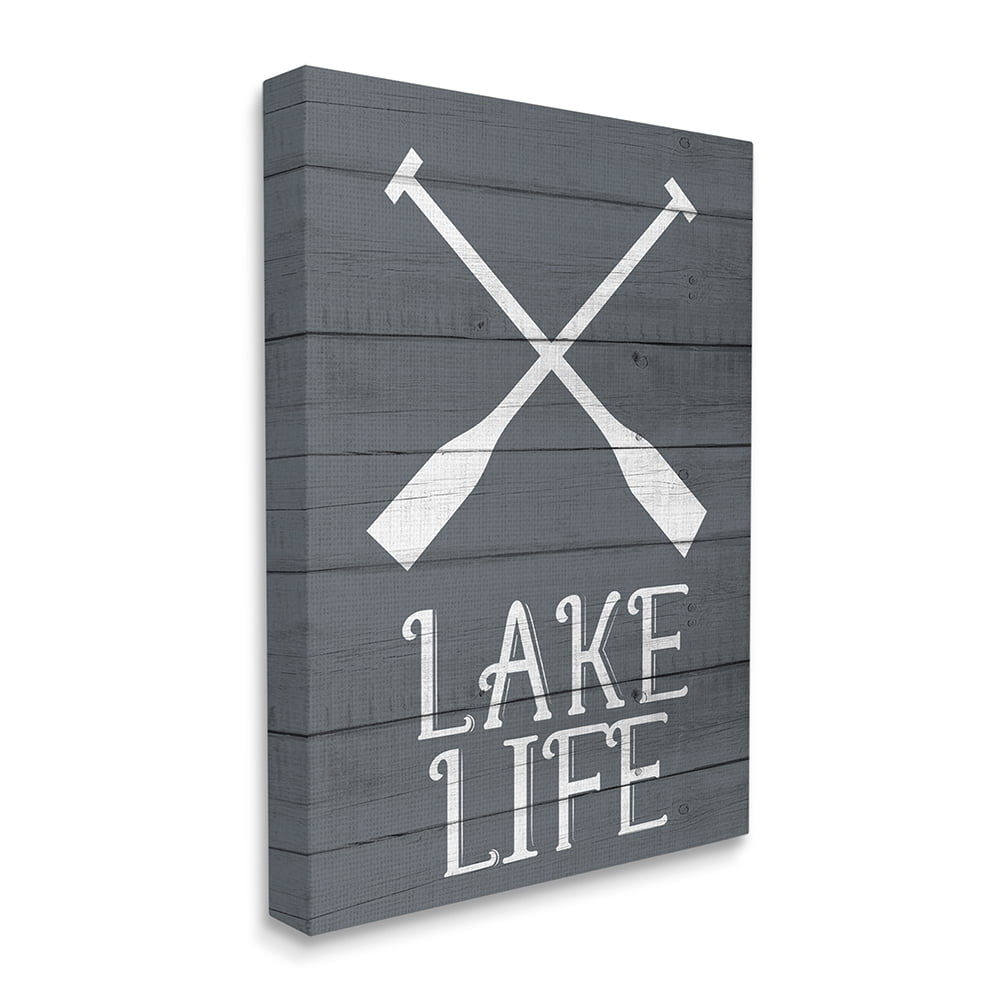 Stupell Industries Nautical Blue Lake Life Phrase Rustic Boat Oars Canvas Wall Art by Kim Allen
