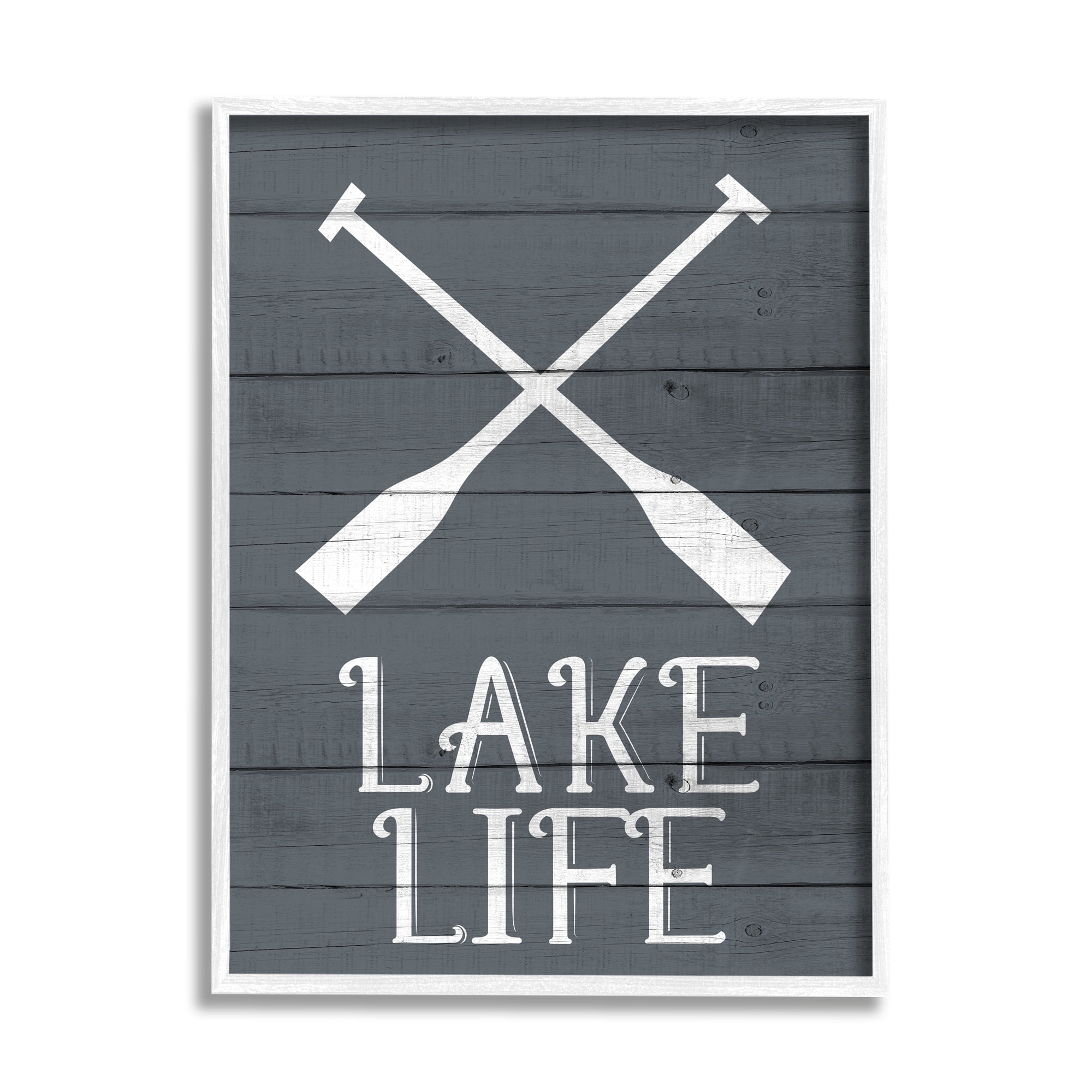 Stupell Industries Nautical Blue Lake Life Phrase Rustic Boat Oars Graphic Art White Framed Art Print Wall Art, 24x30, by Kimberly Allen