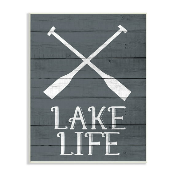Stupell Industries Nautical Blue Lake Life Phrase Rustic Boat Oars Wall Plaque by Kim Allen