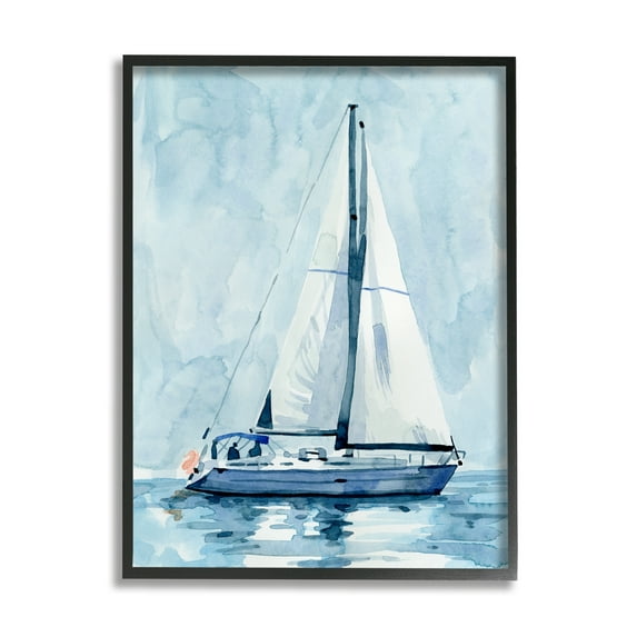 Stupell Industries Nautical Blue Sailboat Tranquil Coastal Water Watercolor Painting, 11 x 14, Design by Emma Caroline
