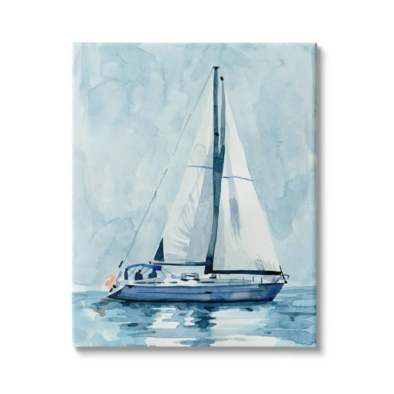 Stupell Industries Nautical Blue Sailboat Tranquil Coastal Water Watercolor Painting, 30 x 40, Design by Emma Caroline