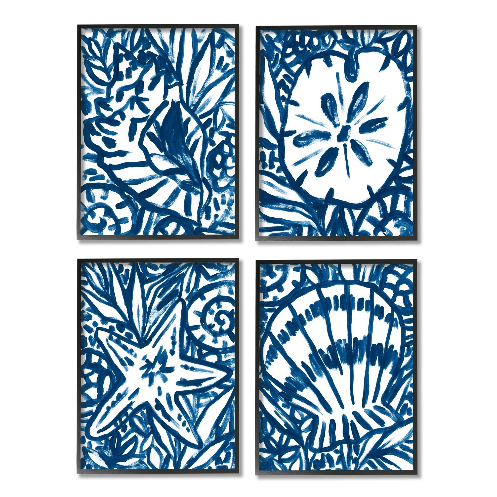 Stupell Industries Nautical Blue Seashell Starfish Sand Dollar Line Drawing , 11 x 14, Design by June Erica Vess