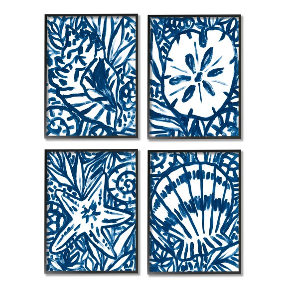 Stupell Industries Nautical Blue Seashell Starfish Sand Dollar Line Drawing , 11 x 14, Design by June Erica Vess