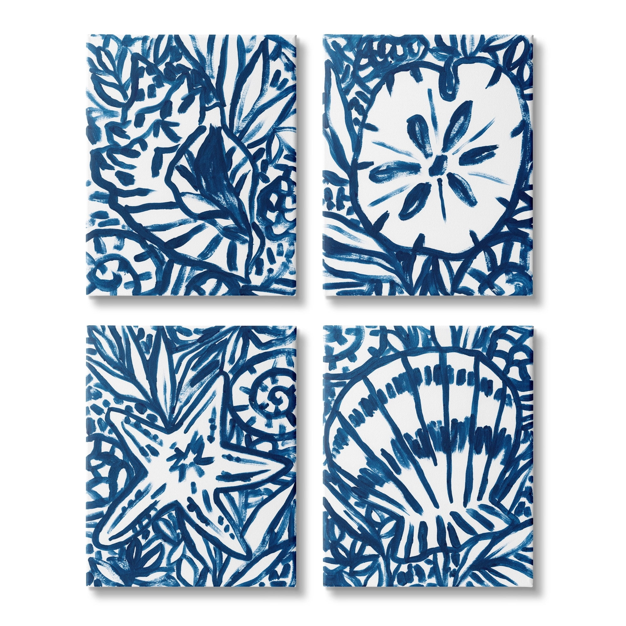 Stupell Industries Nautical Blue Seashell Starfish Sand Dollar Line Drawing , 11 x 14, Design by June Erica Vess