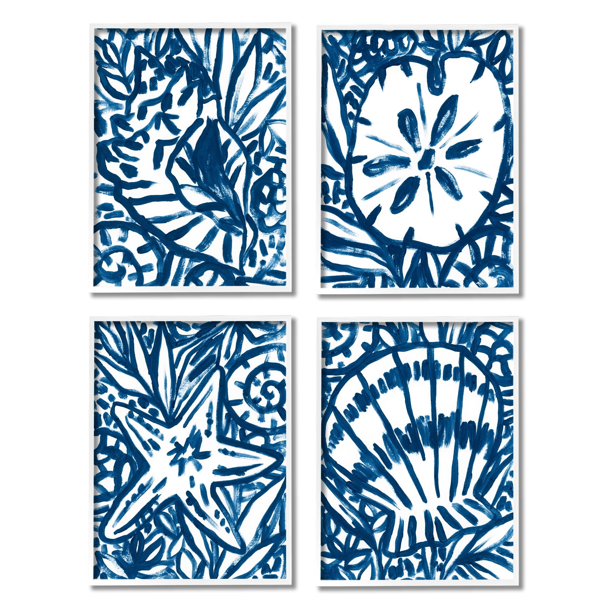Stupell Industries Nautical Blue Seashell Starfish Sand Dollar Line Drawing , 11 x 14, Design by June Erica Vess