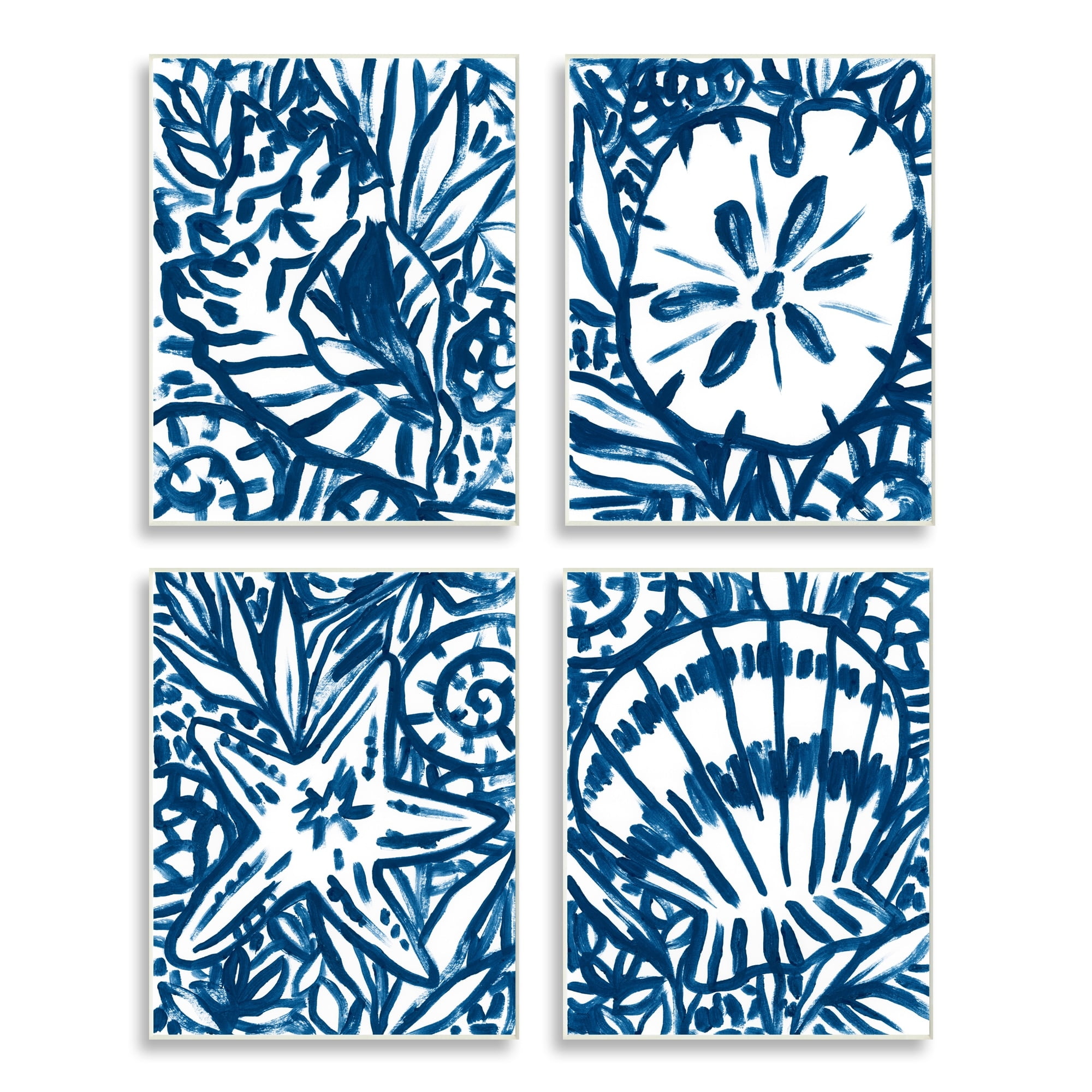 Stupell Industries Nautical Blue Seashell Starfish Sand Dollar Line Drawing Paintings Unframed Art Print Wall Art Set of 4, 10x15, by June Erica Vess