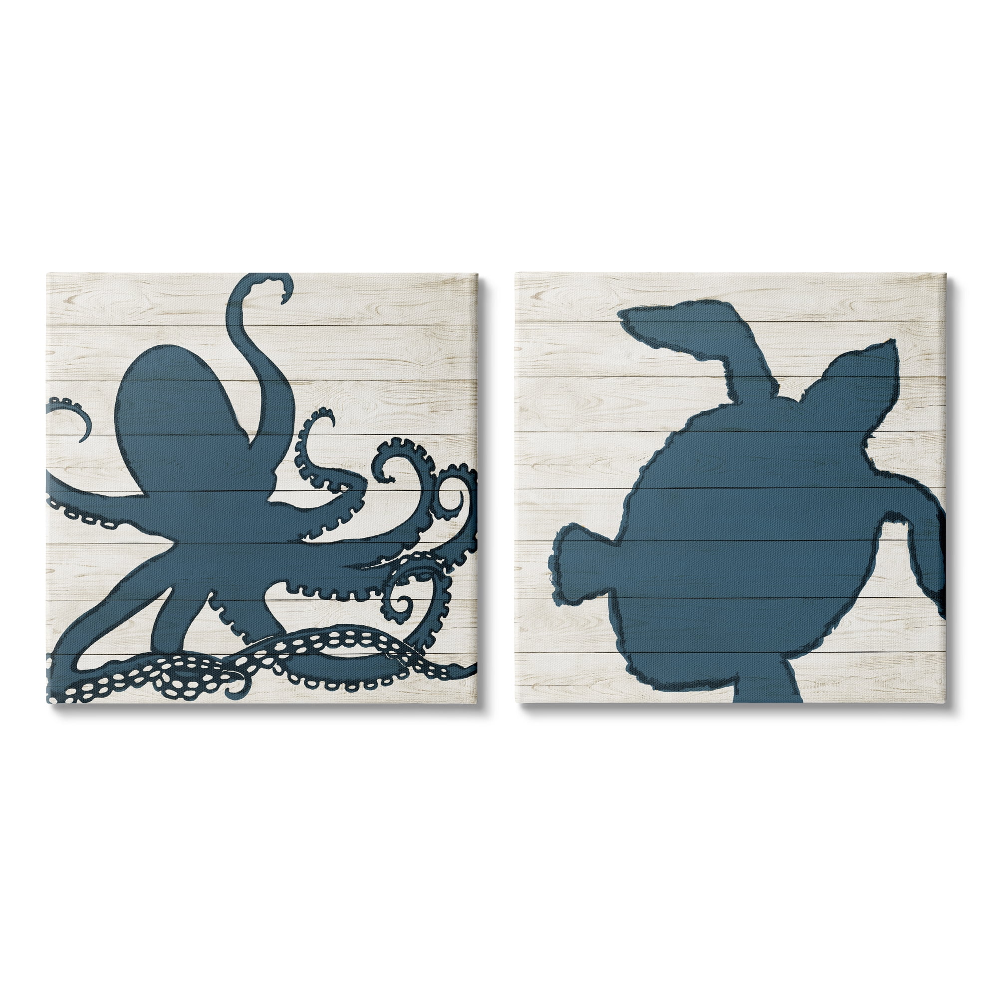 Stupell Industries Nautical Blue Silhouette Octopus Sea Turtle Aquatic Animals, 17 x 17, Design by Julie DeRice