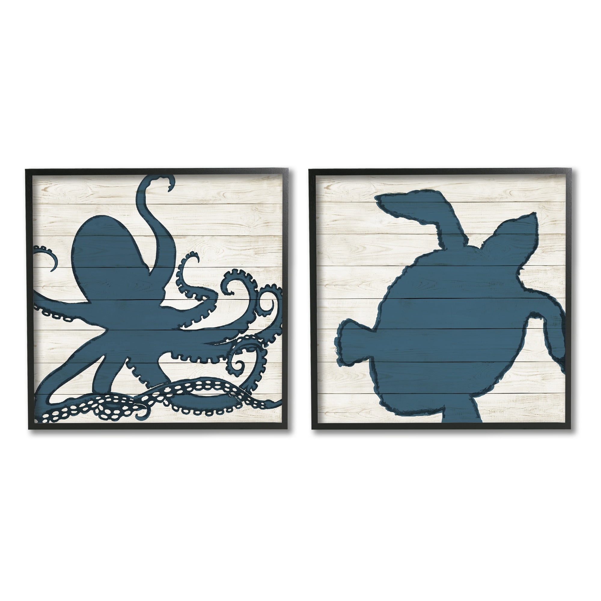 Stupell Industries Nautical Blue Silhouette Octopus Sea Turtle Aquatic Animals, 24 x 24, Design by Julie DeRice